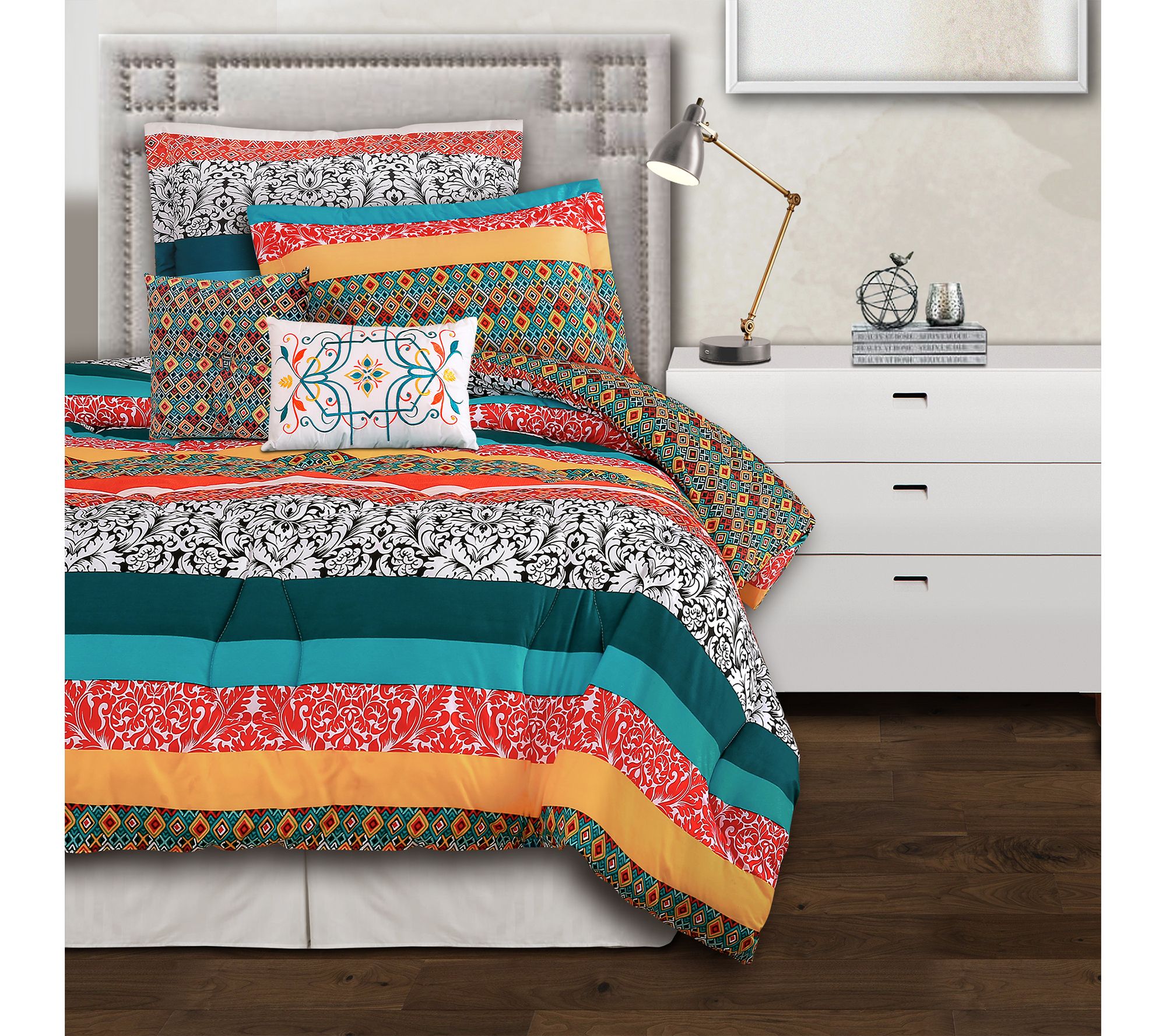 Lush Decor Boho Stripe Soft Sheet Set Turquoise/Tangerine 6Pc Queen 