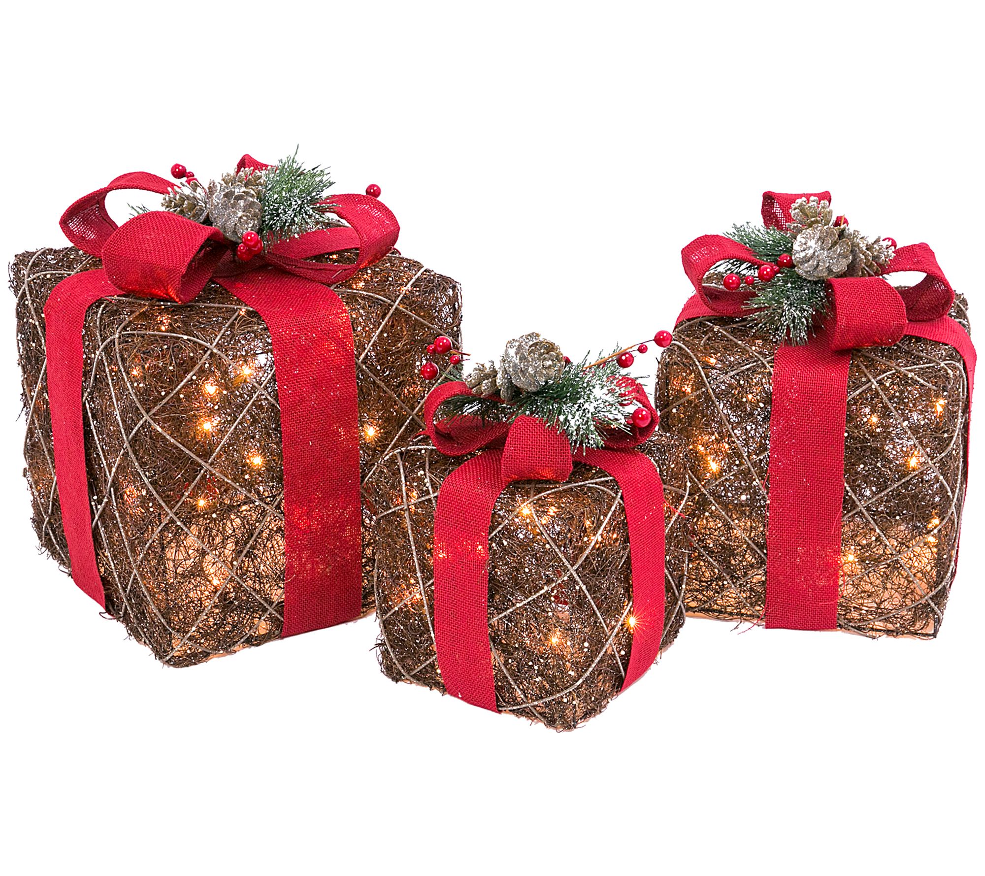 Assorted Set of 3 Electric Gift Boxes with Natural Vine - QVC.com