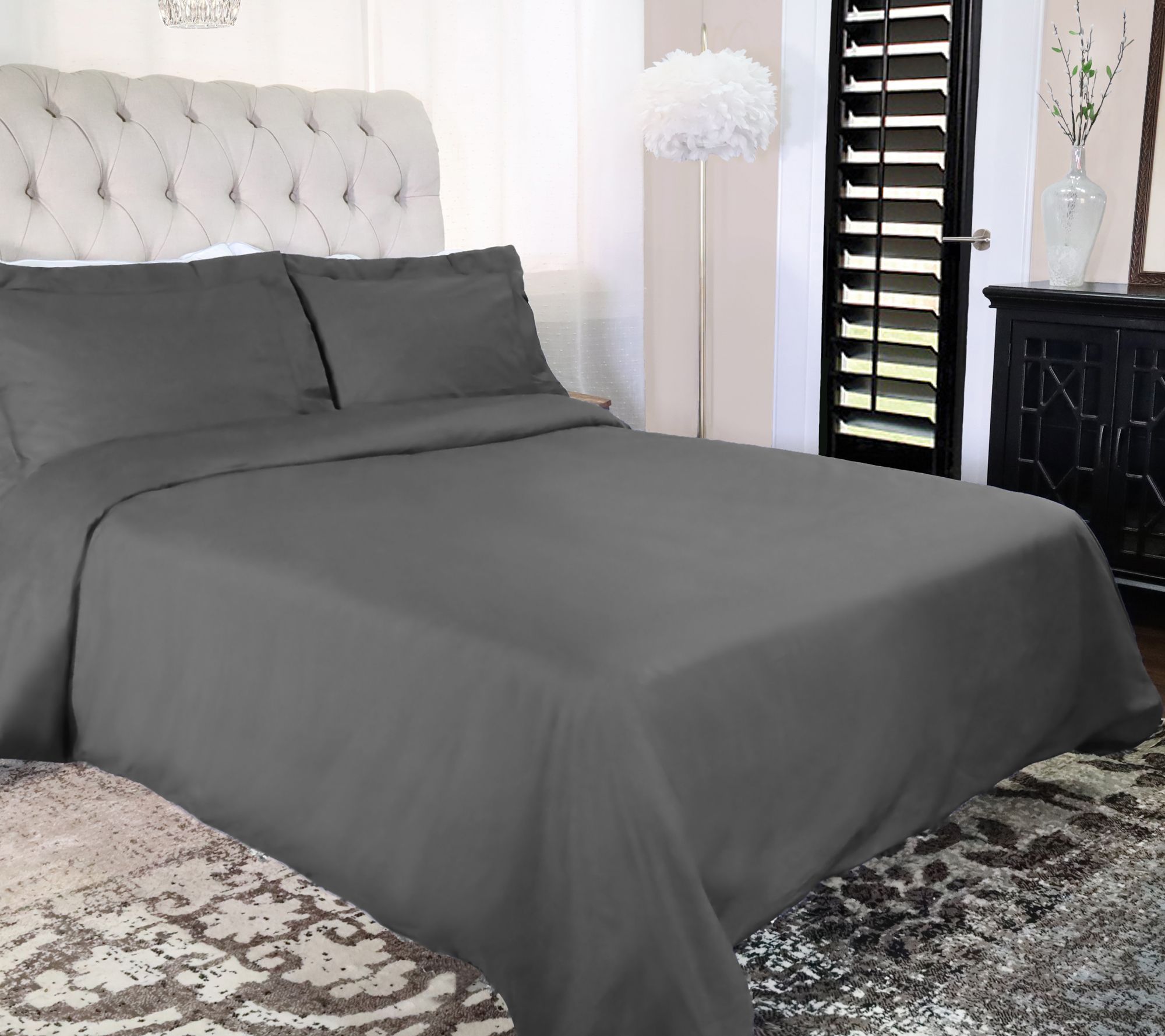 Cannon Solid Percale 3-Piece Grey Cotton Full/Queen Duvet Cover