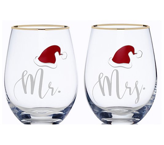 Celebrarions by Mikasa Santa Hat Stemless Wine,Set of 2