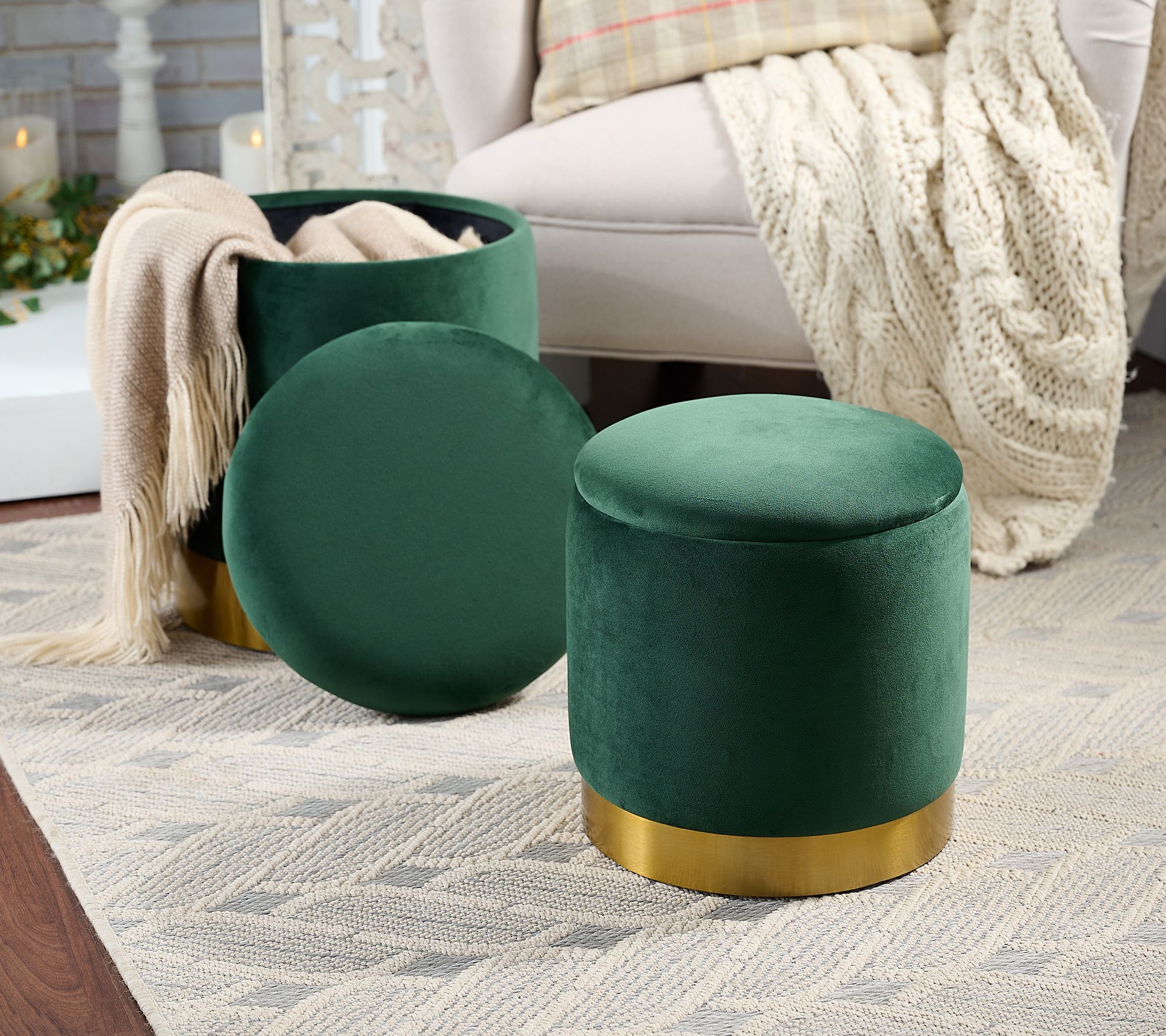 "As Is" BFF Collections Set of 2 Velvet Storage Ottomans
