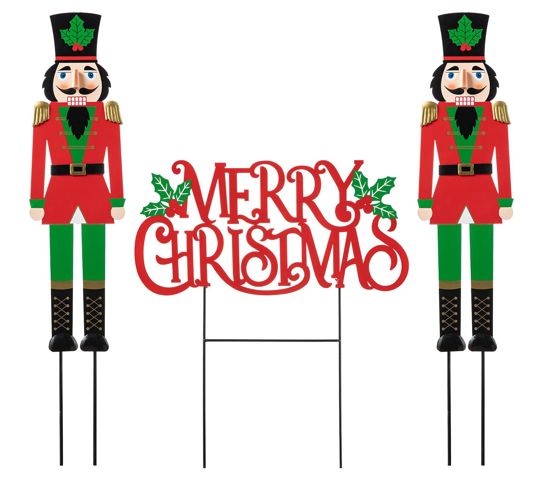 Glitzhome Metal Nutcracker Merry Christmas YardStakes Set 2
