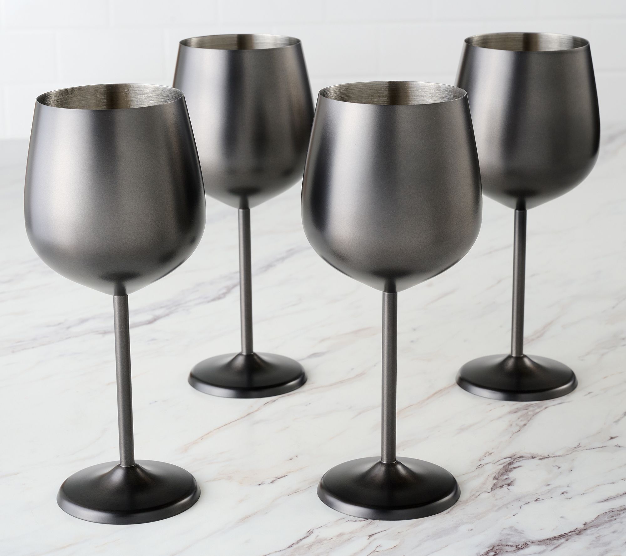 Cambridge Silversmiths Set of 4 18oz Stainless Steel Wine Glasses Black