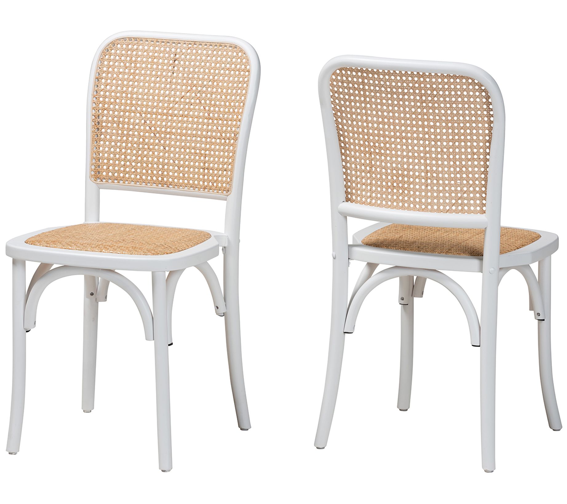 Baxton Studio N eah Wood and Ra ttan Dining Cha ir Set of 2