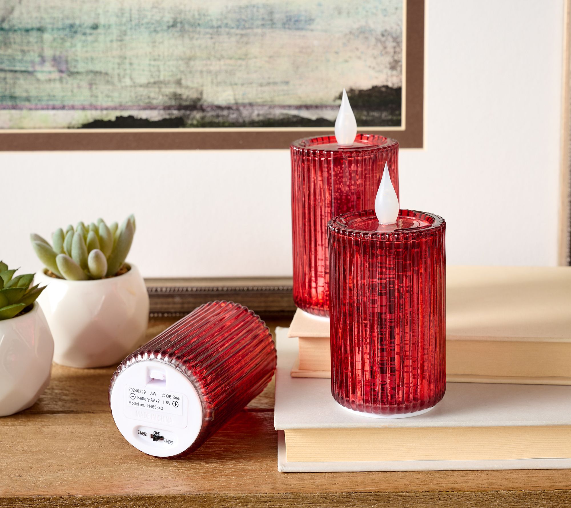 Set of 3 4" Twinkling Mercury Glass Ribbed Candles by Valerie