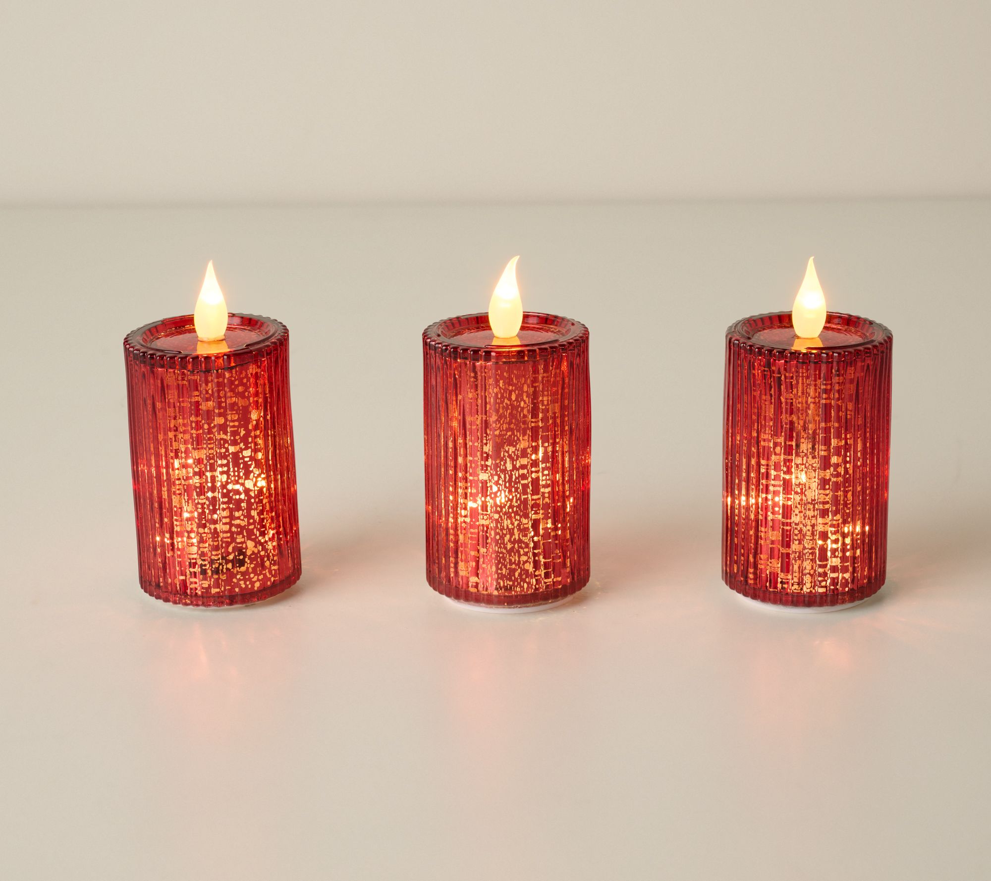 Set of 3 4" Twinkling Mercury Glass Ribbed Candles by Valerie