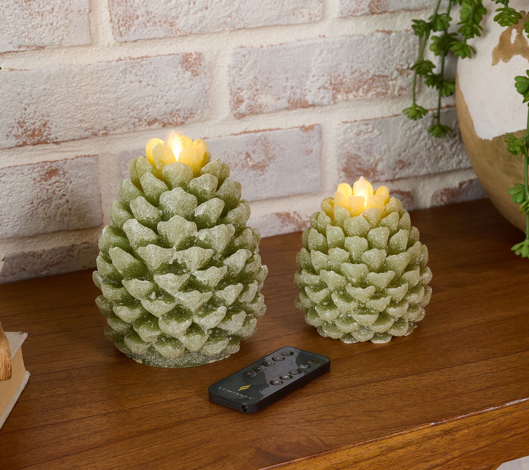 Luminara Flameless Set of 2 Glittering Pinecones