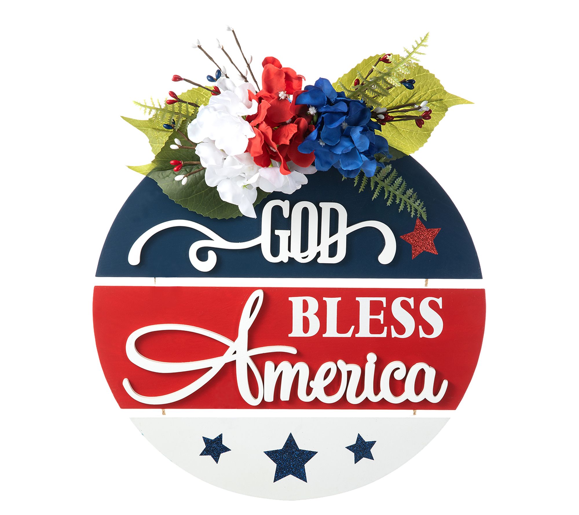 Glitzhome 14" USA Patriotic Americana Round Wreath Door Hanger
