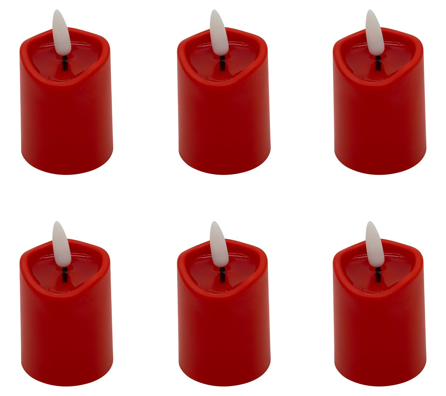 LumaBase S/6 Battery Operated 3D Wick Flame Mini Pillars- Red