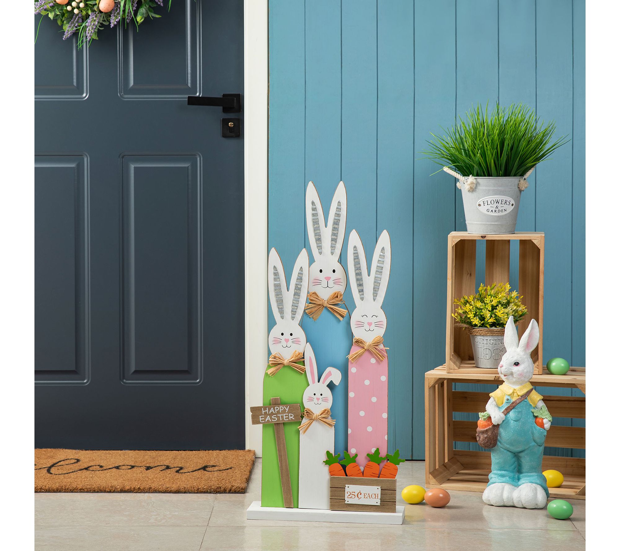 Glitzhome 29.75"H Easter Wooden Bunny Family Porch Sign