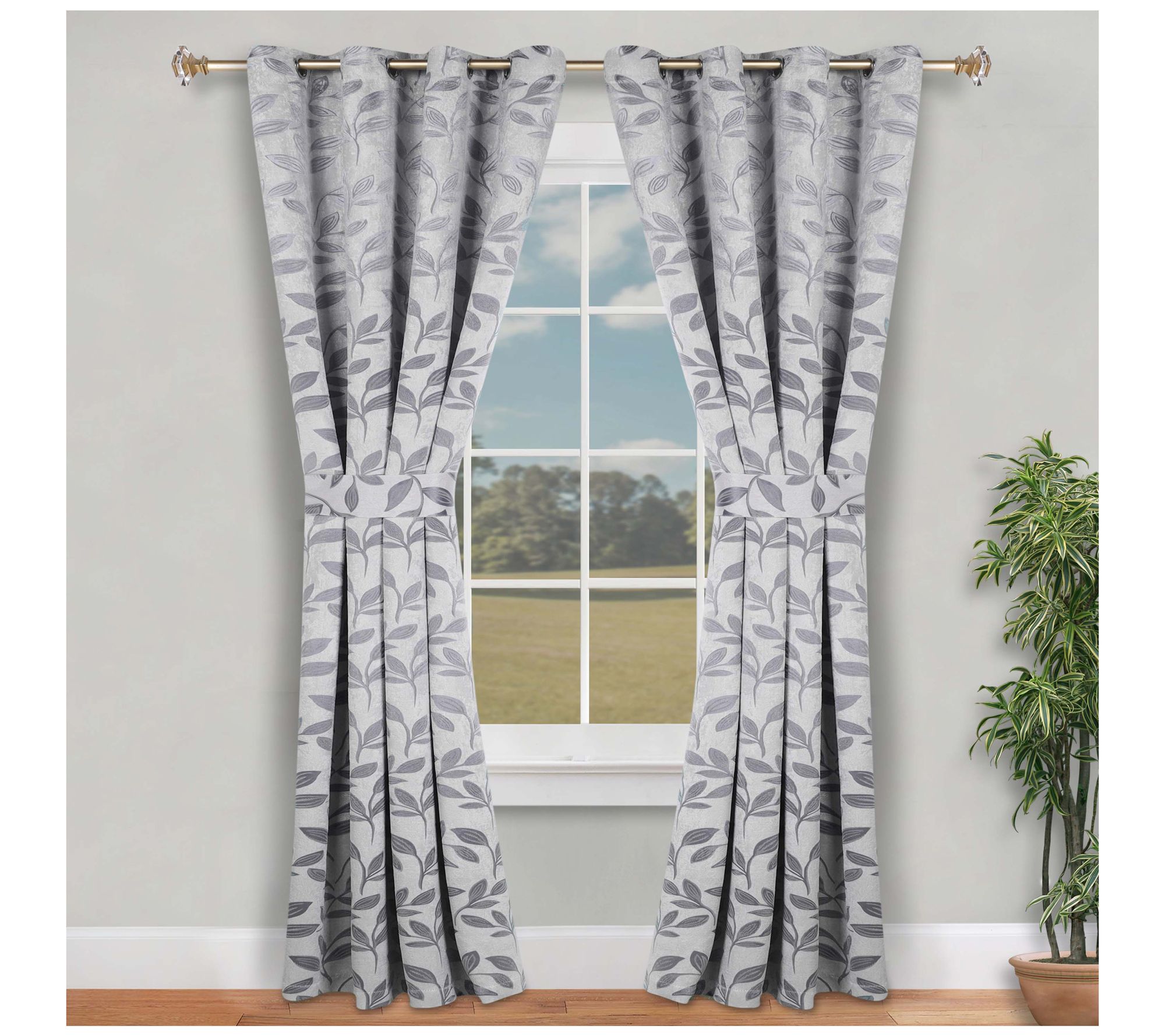 Superior Leaves Room Darkening Curtains Set, 46x96