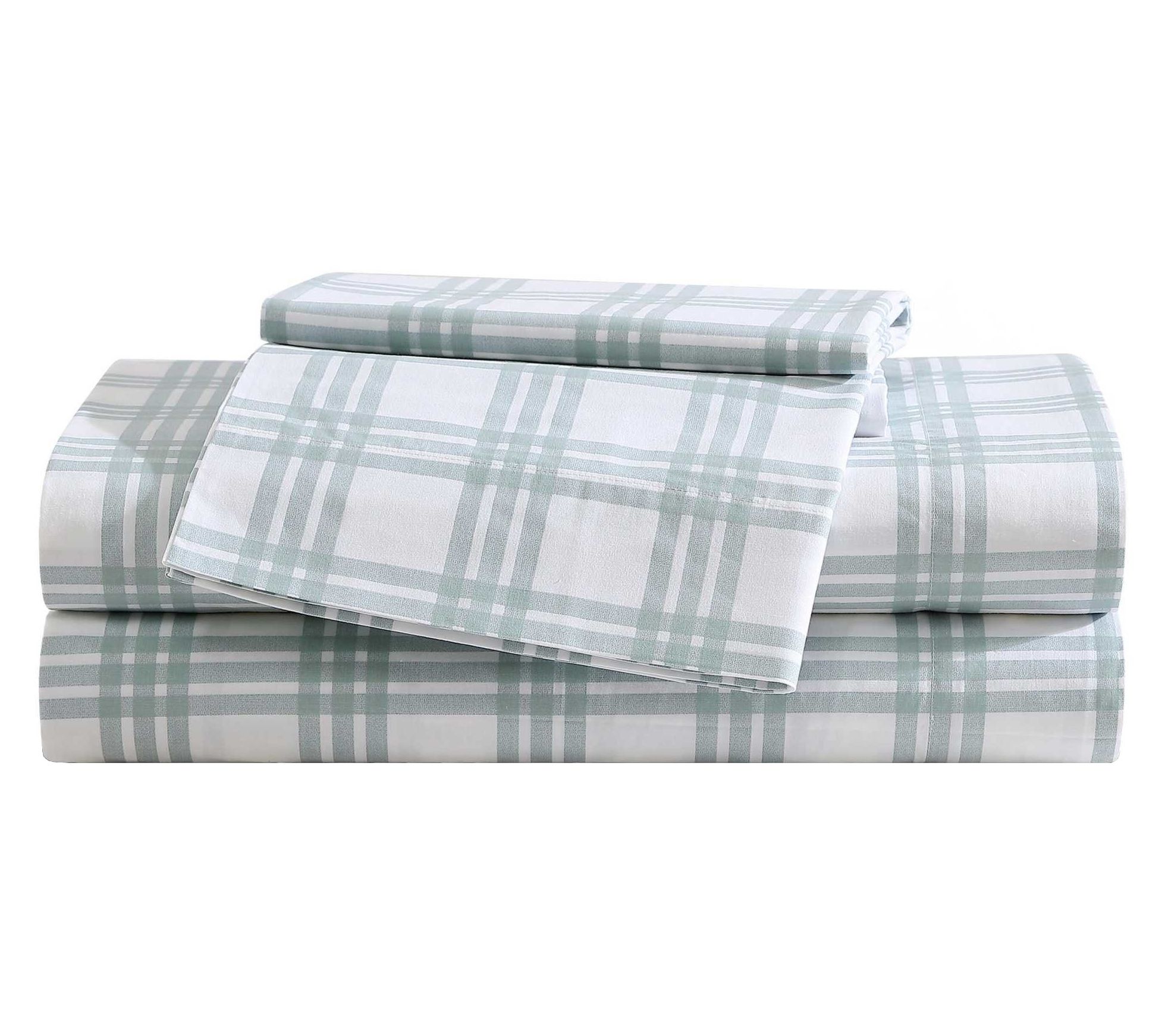Eddie Bauer Basic Plaid White-Pale Green King Sheet Set