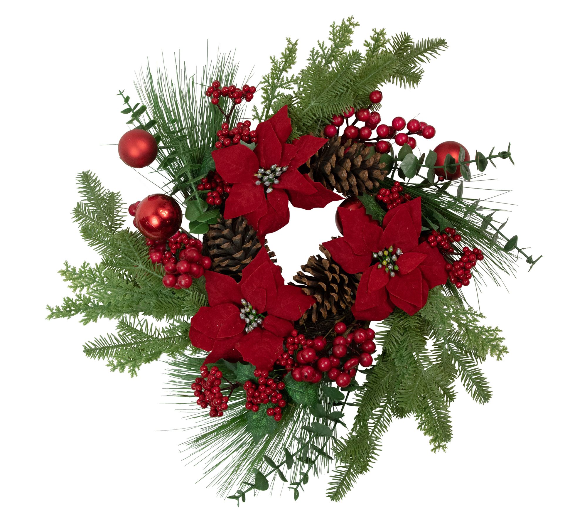 Northlight Berry and Poinsettia Christmas Wreath 22"
