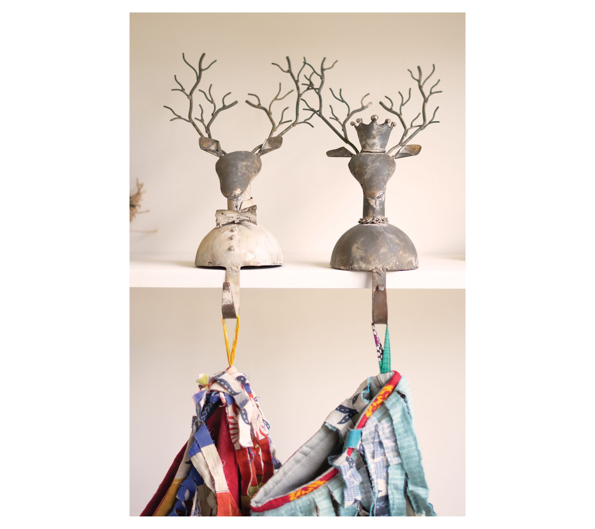 Kalalou Set of Two Metal Deer Stocking Holders