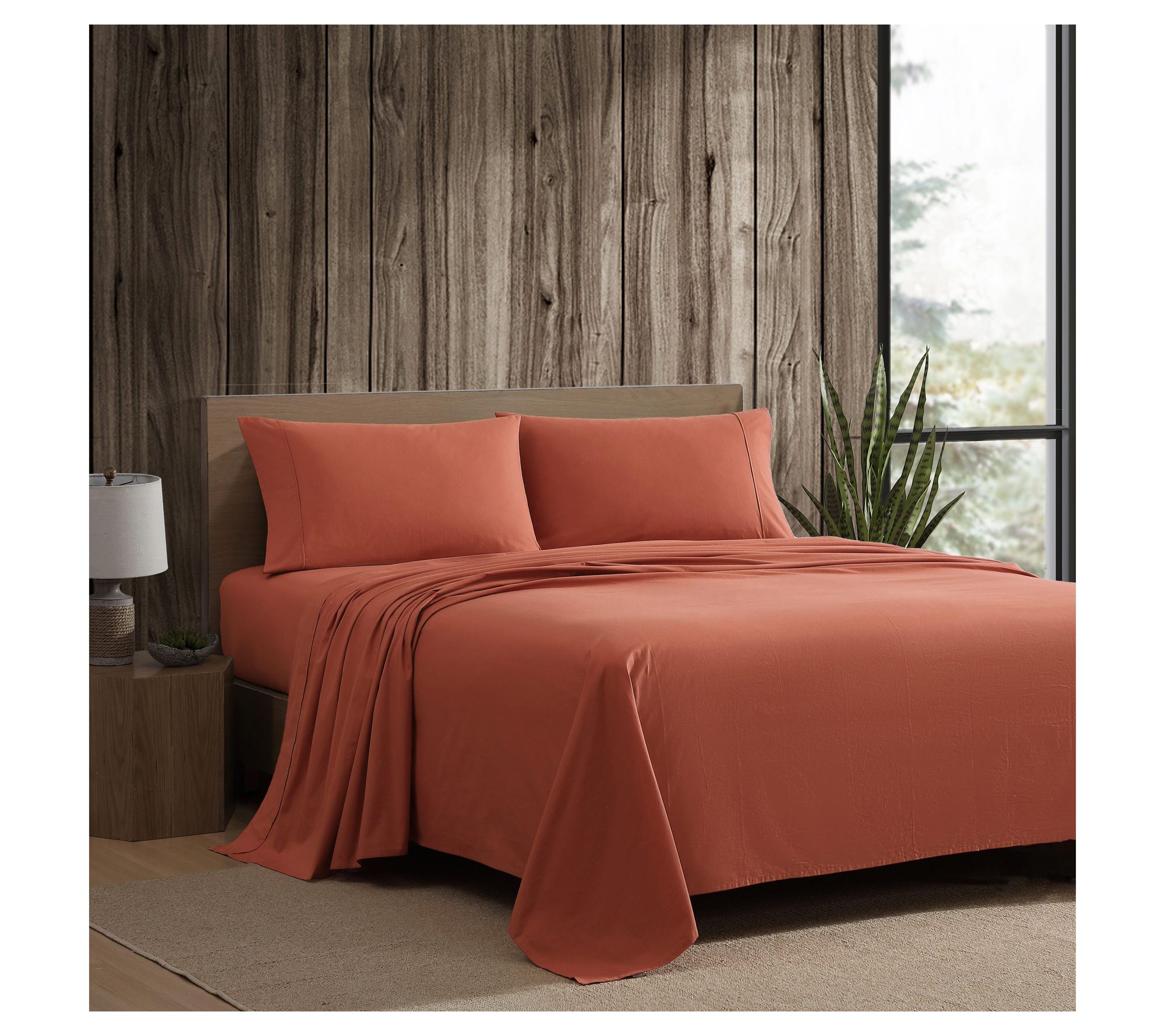 Eddie Bauer Deep Orange Cotton Percale Full Sheet Set