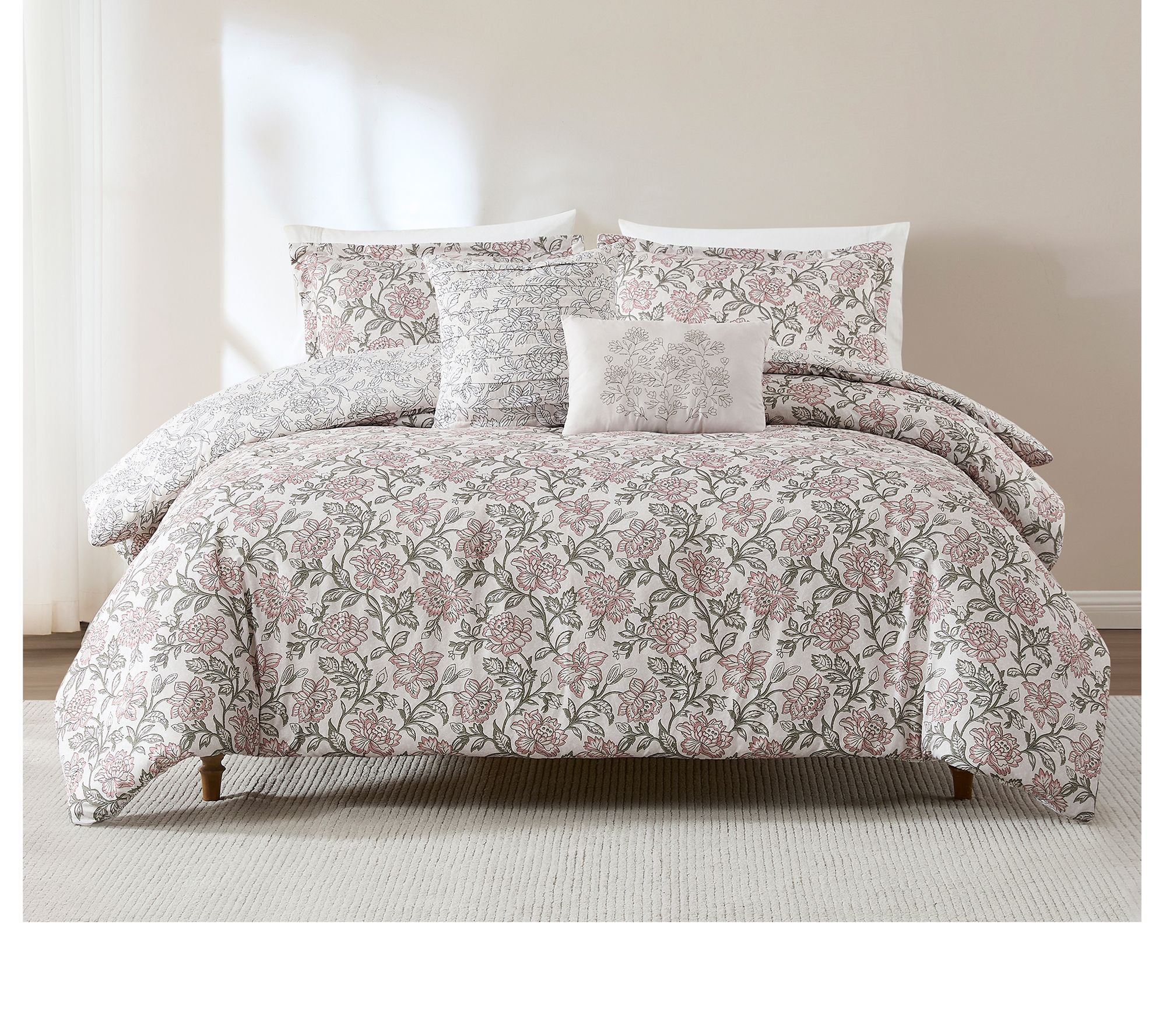 Lush Decor Zara Floral Block Reversible Comforter 5Pc Set K/CK