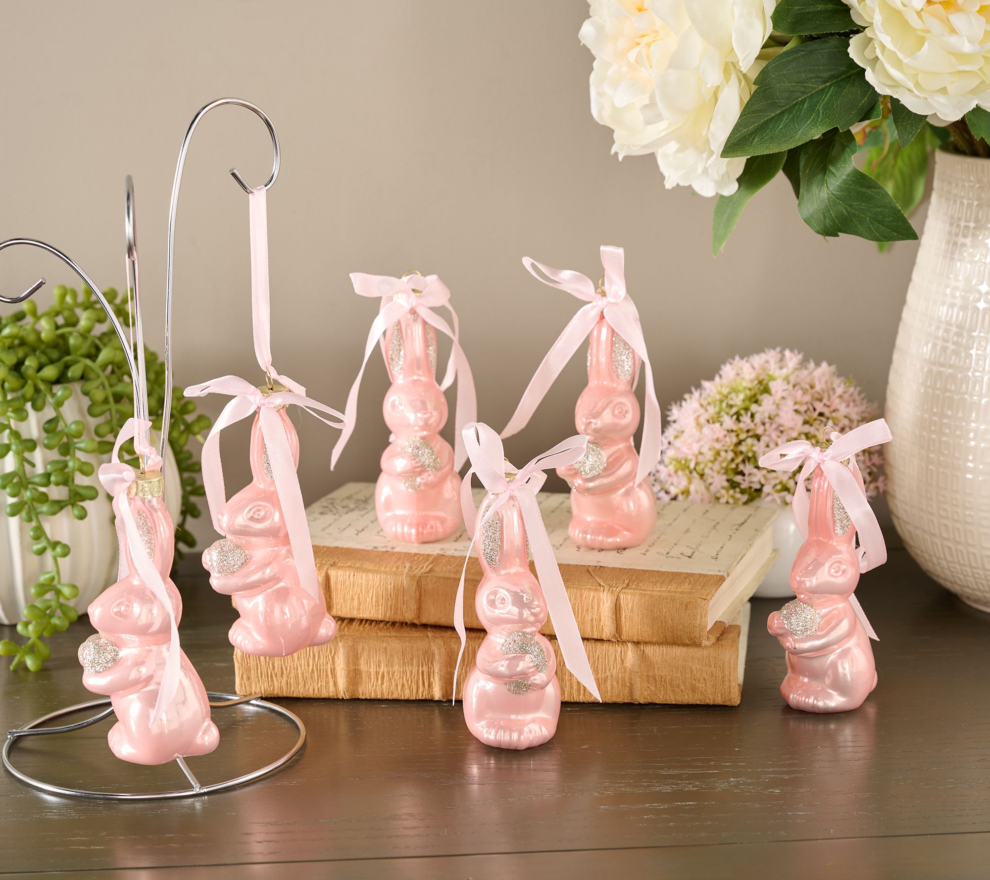 Set of 6 4.5" Glass Bunny Ornaments by Valerie