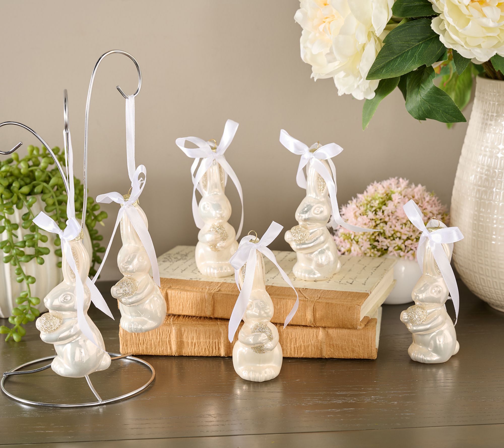 Set of 6 4.5" Glass Bunny Ornaments by Valerie