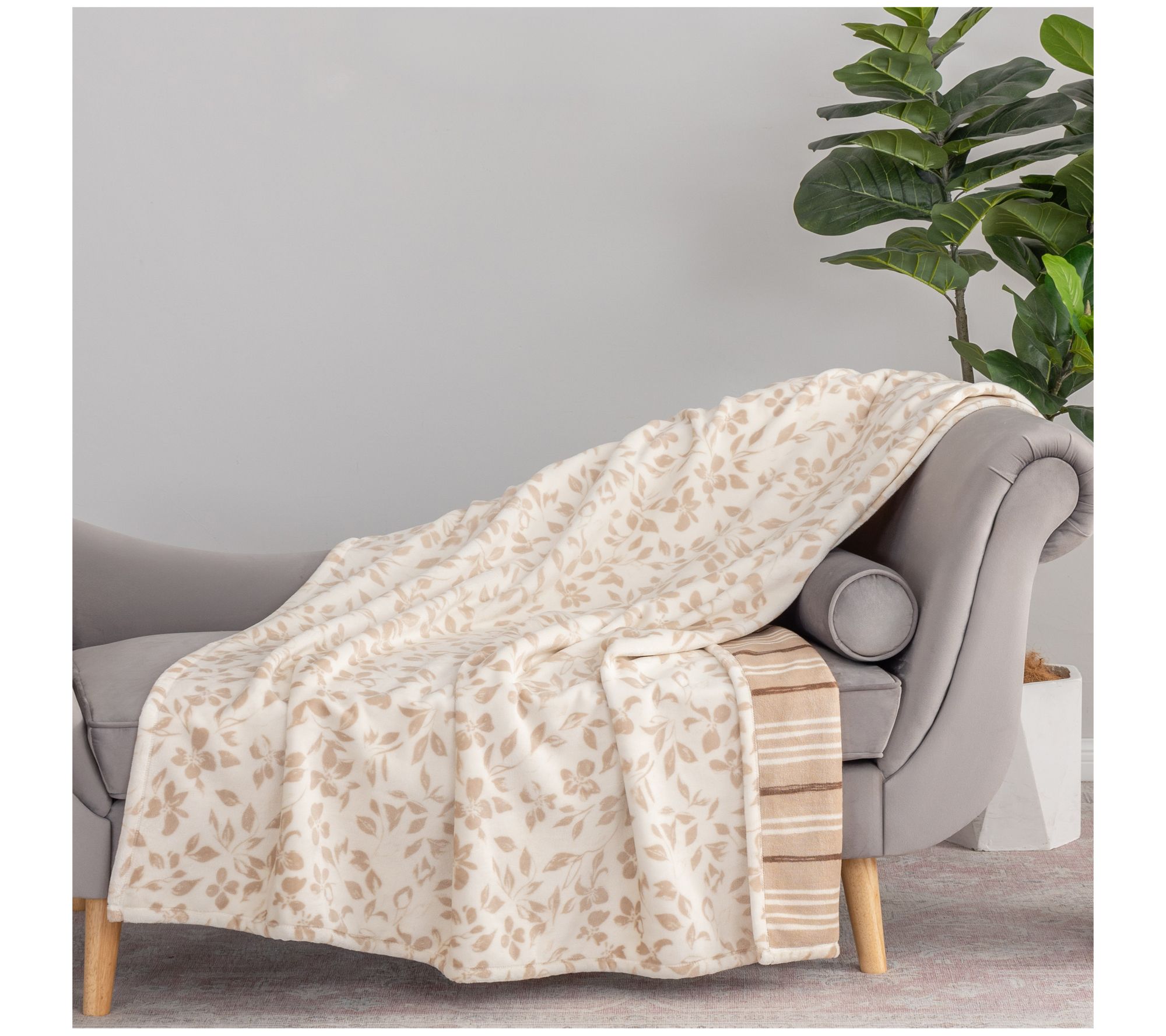Berkshire 60x70 Twin Print Reversible Floral & Stripe Throw