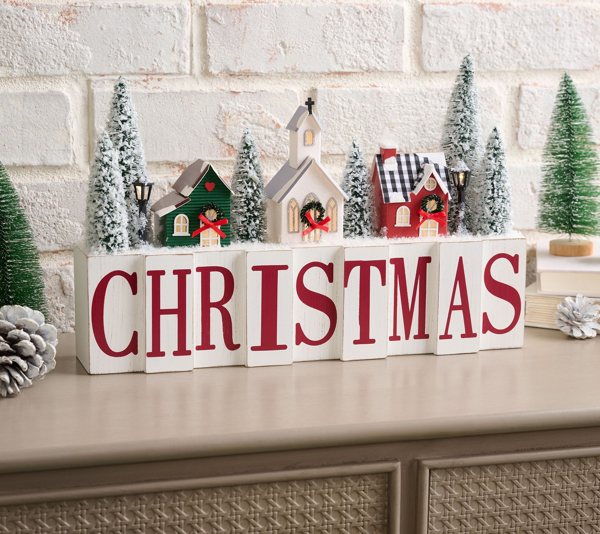 "As Is" Illuminated Village with Sign by Valerie