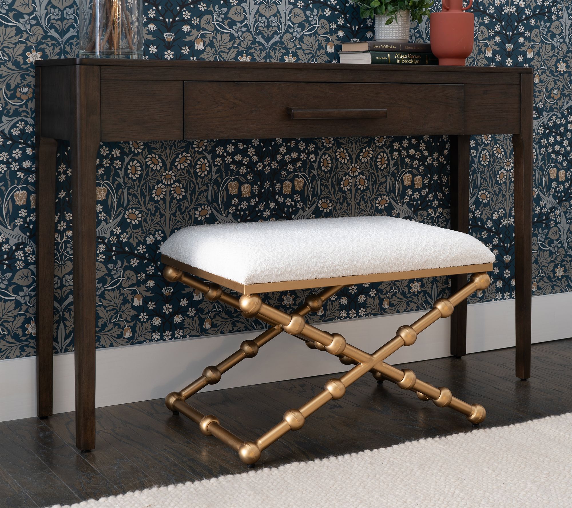 Linon Home Ashburn Campaign Sphere Stool Boucle