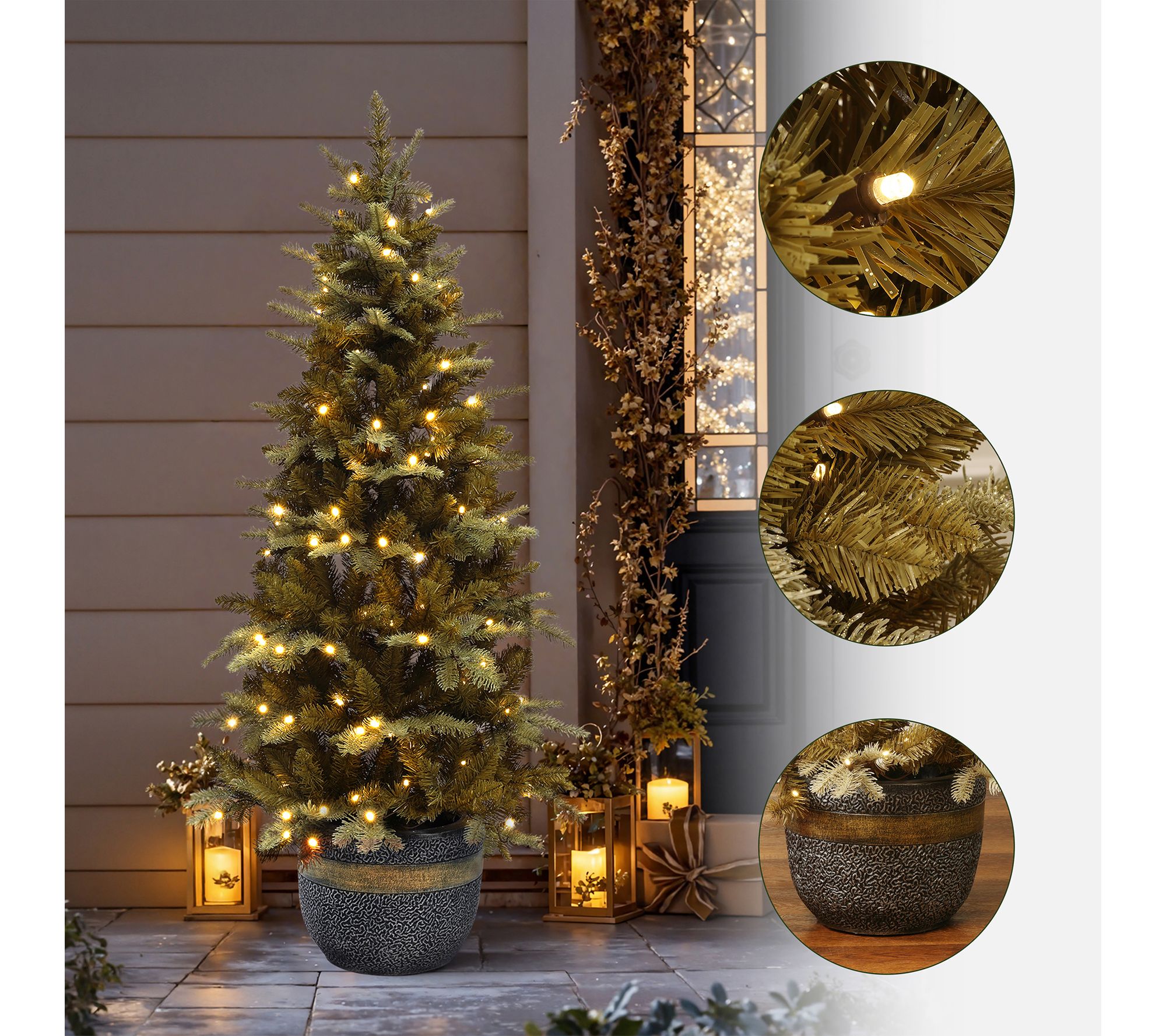 LuxenHome 4.5ft Pre-Lit Gold-Tipped PottedChristmas Tree