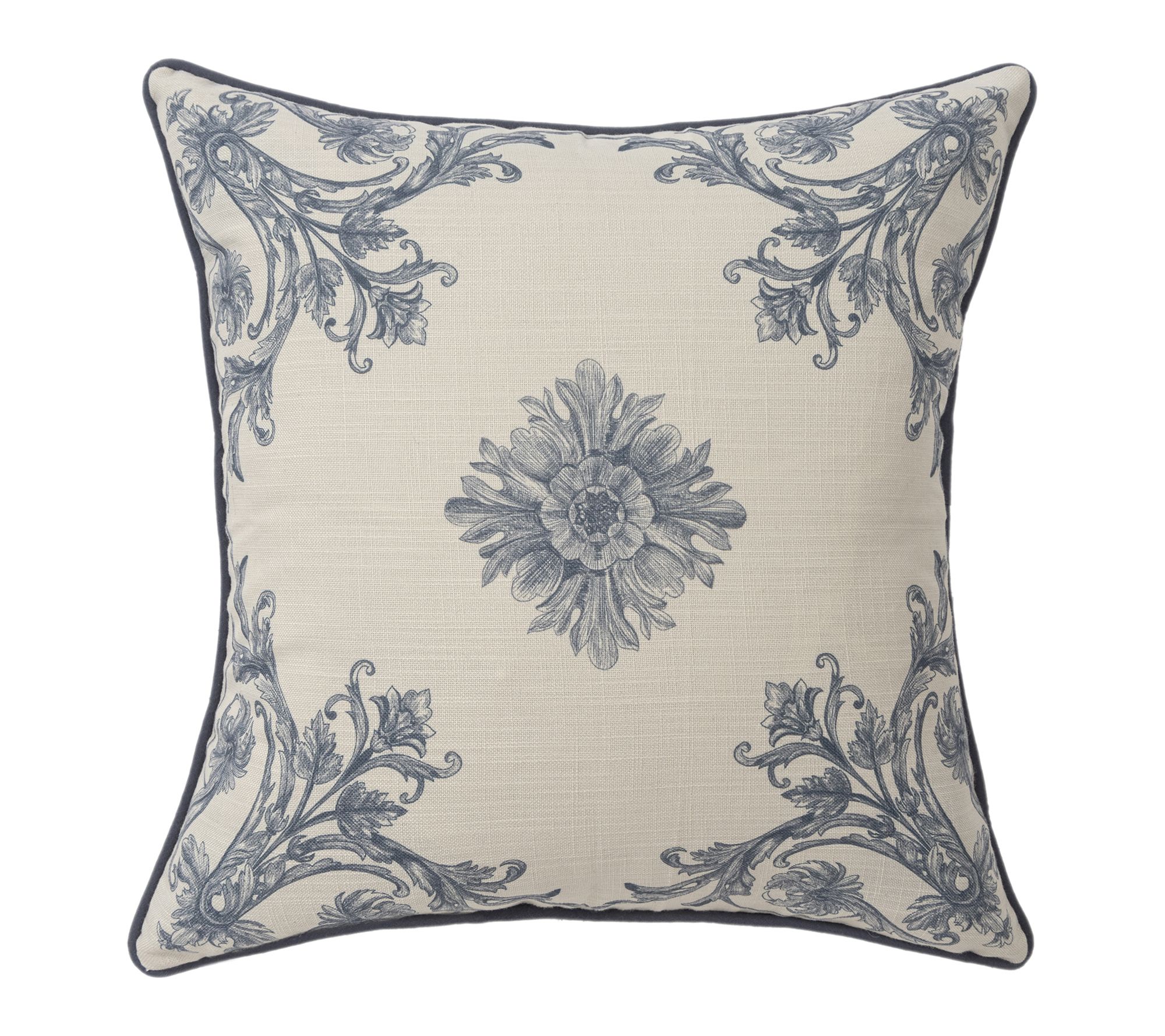 Ox Bay Blue/Ivory Floral Recycled P.E.T. ThrowPillow, 20"x20"