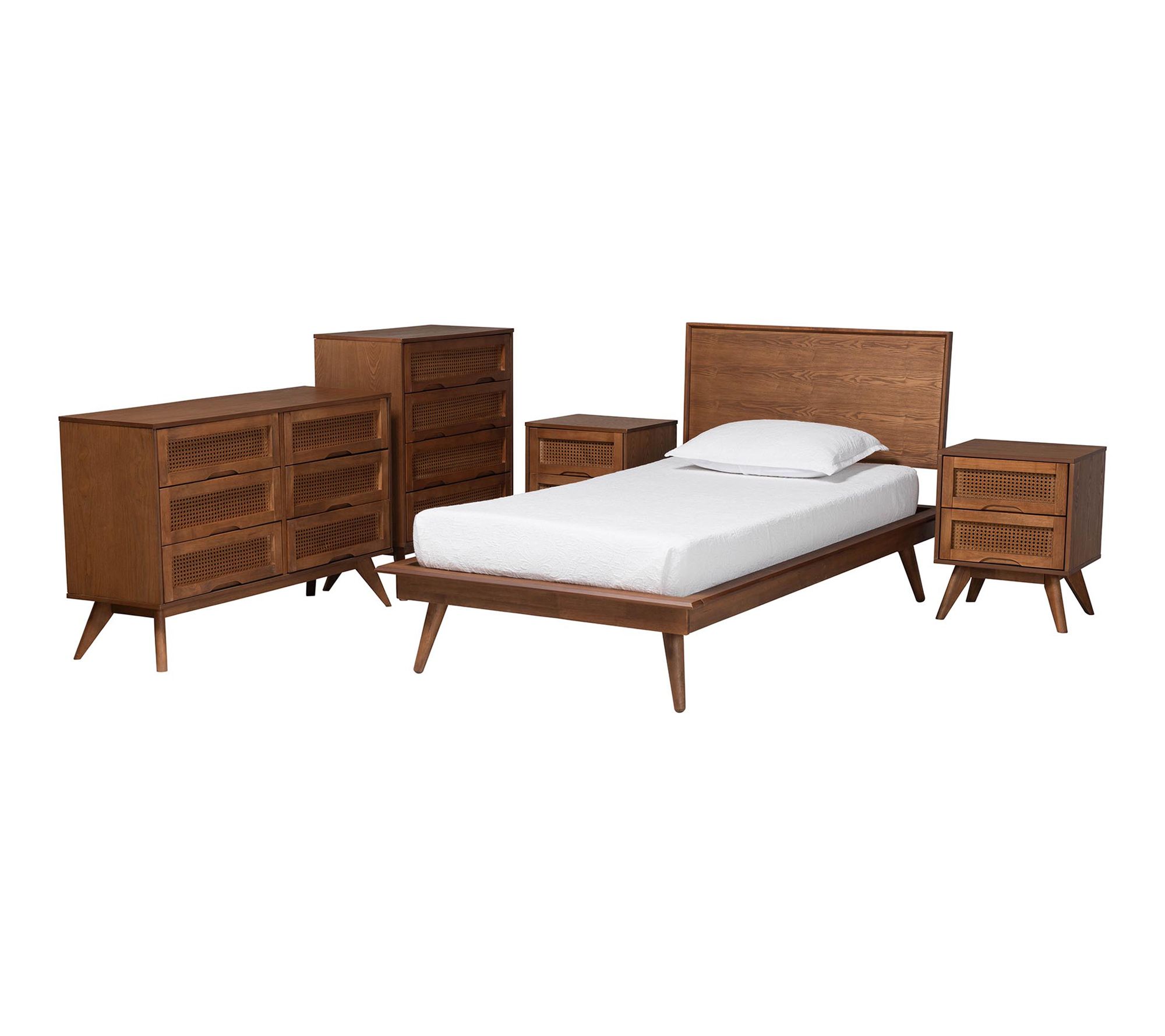 Baxton Studio Melora Wood and Rattan Twin 5-Piece Bedroom Set