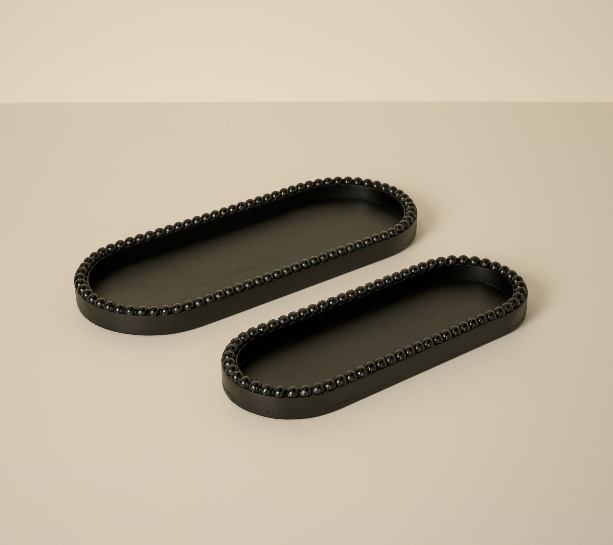 Set of 2 Nested Beaded Oval Trays by Valerie
