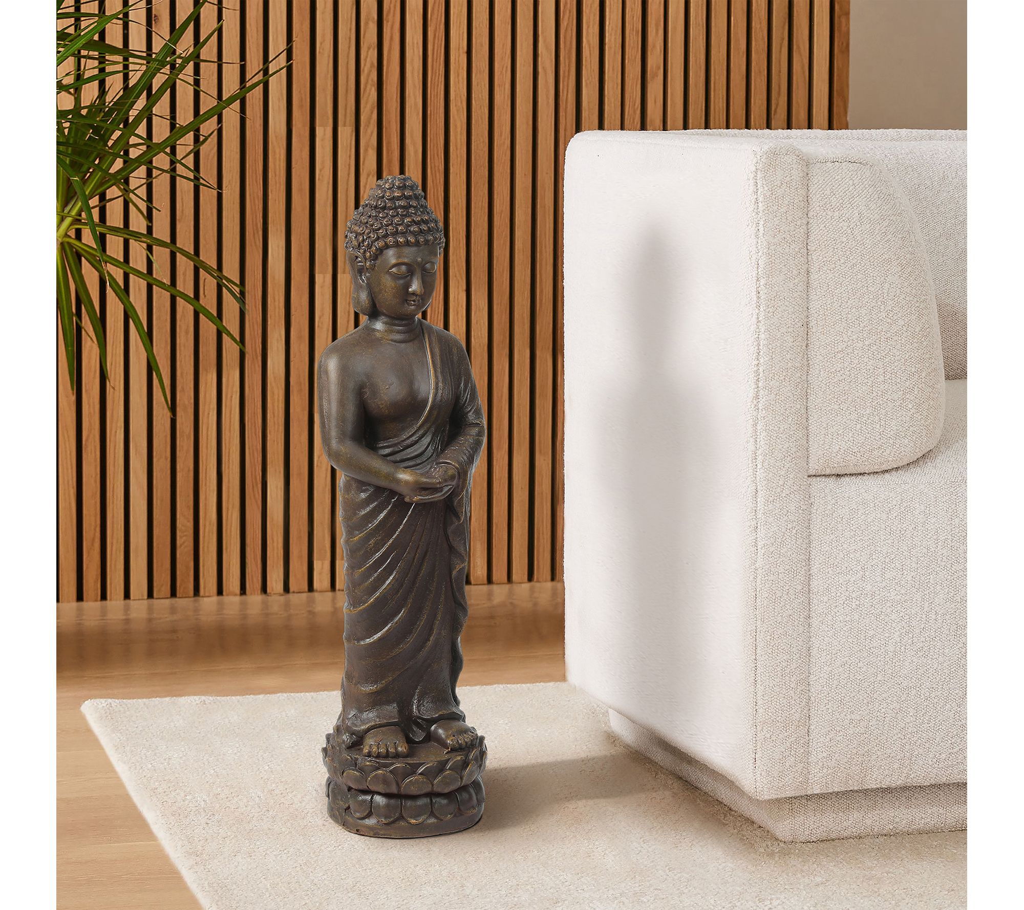 LuxenHome Brown MgO Meditative Standing Buddh a Garden Statue