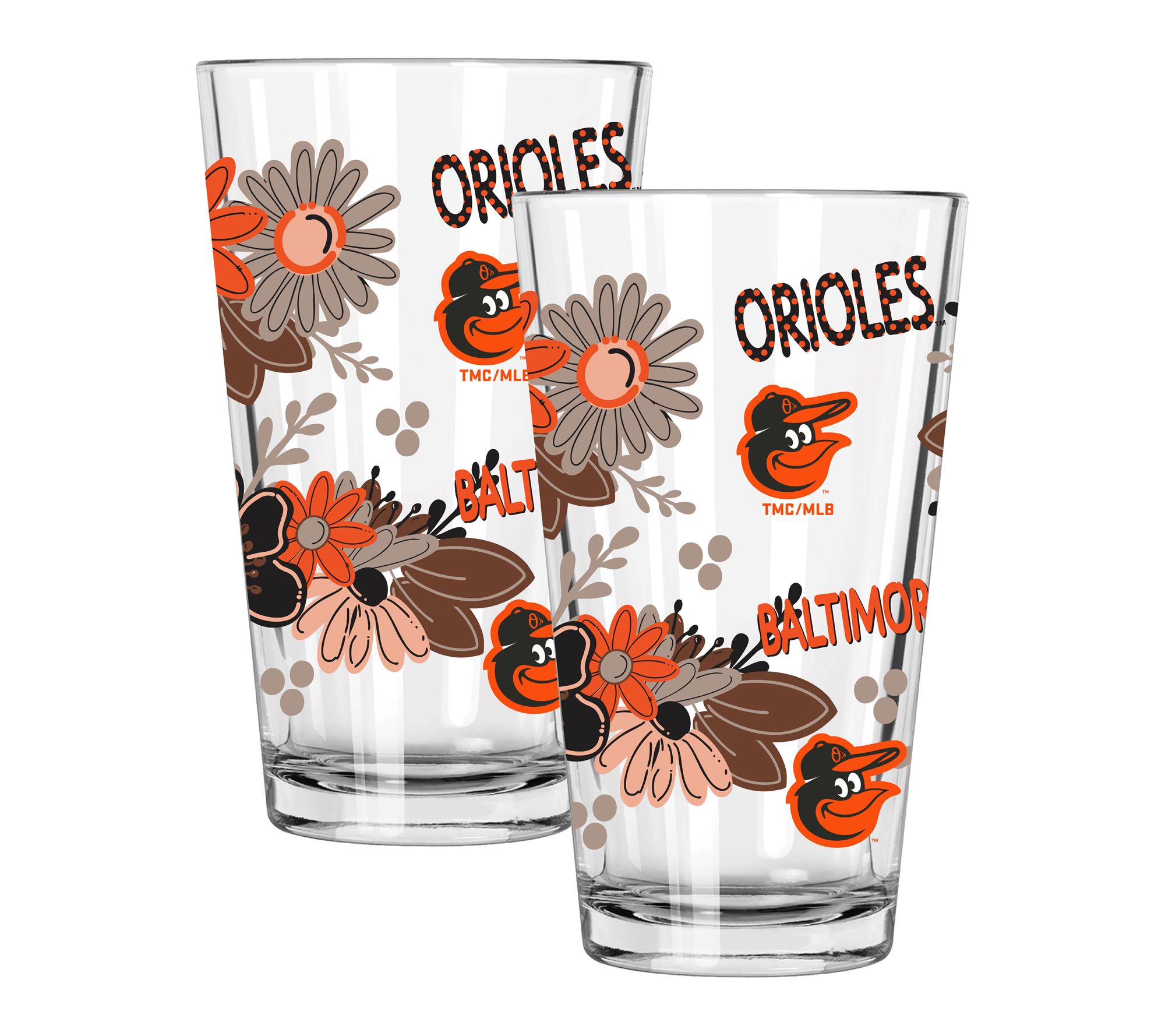Memory Company 2pk MLB 16oz Flowers Design PintGlass