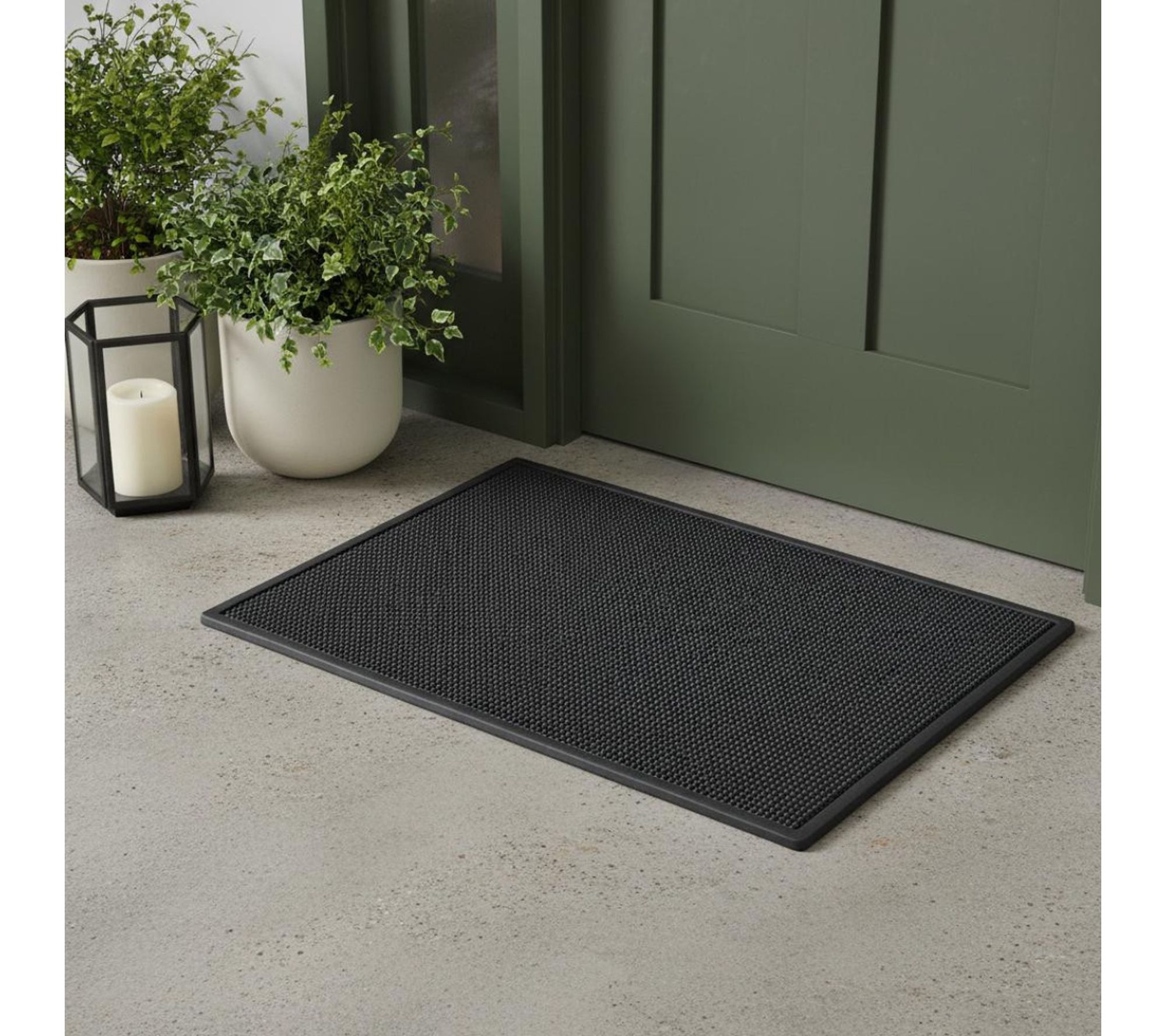 HomeRoots 18" X 30" Black Rubber Outdoor Door Mat