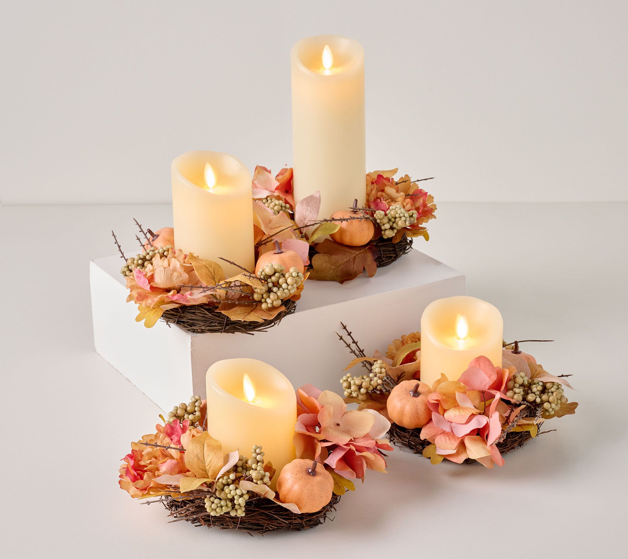 Home Reflections Set of 4 Hydrangea Pumpkin Candle Rings