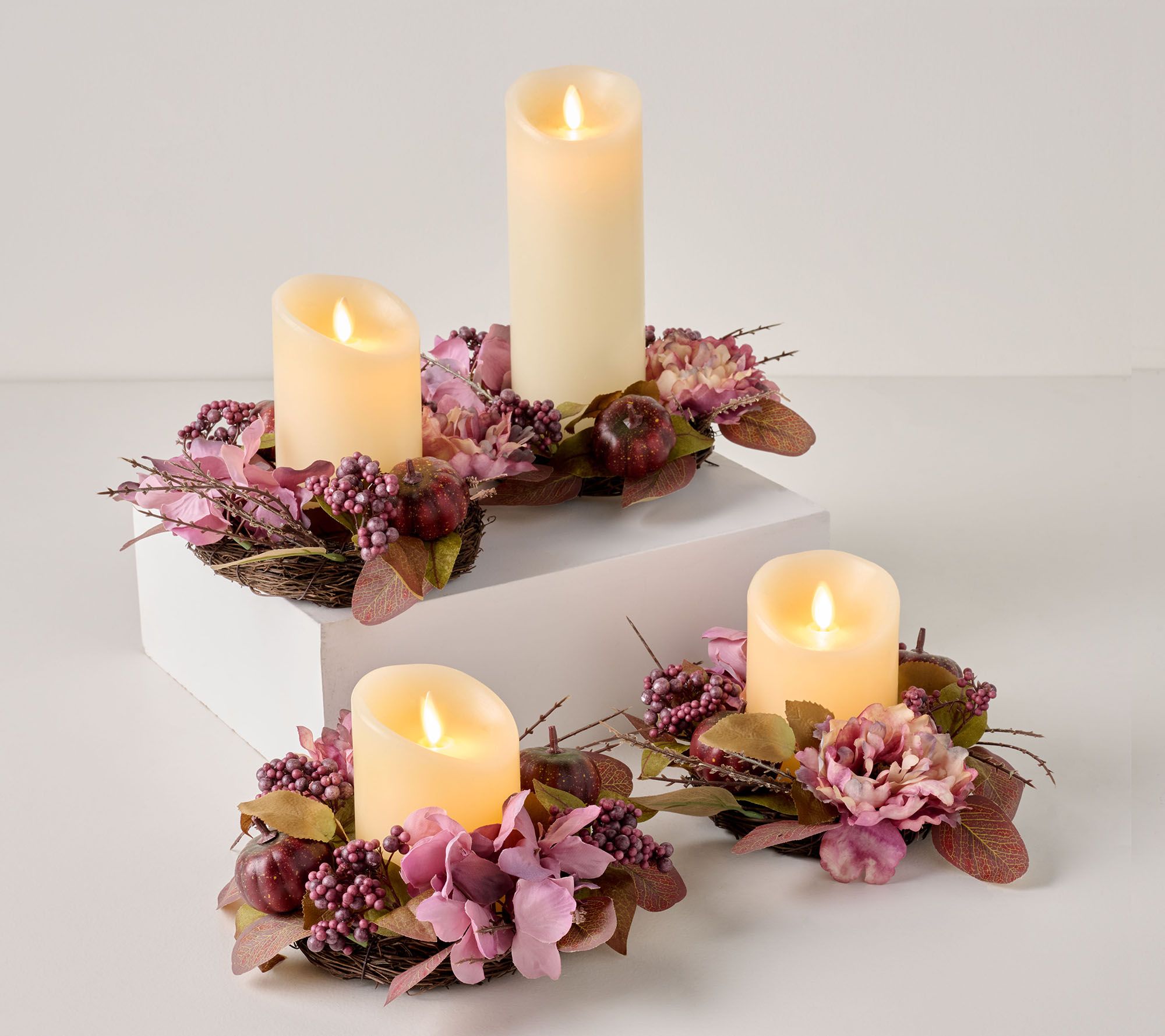 Home Reflections Set of 4 Hydrangea Pumpkin Candle Rings