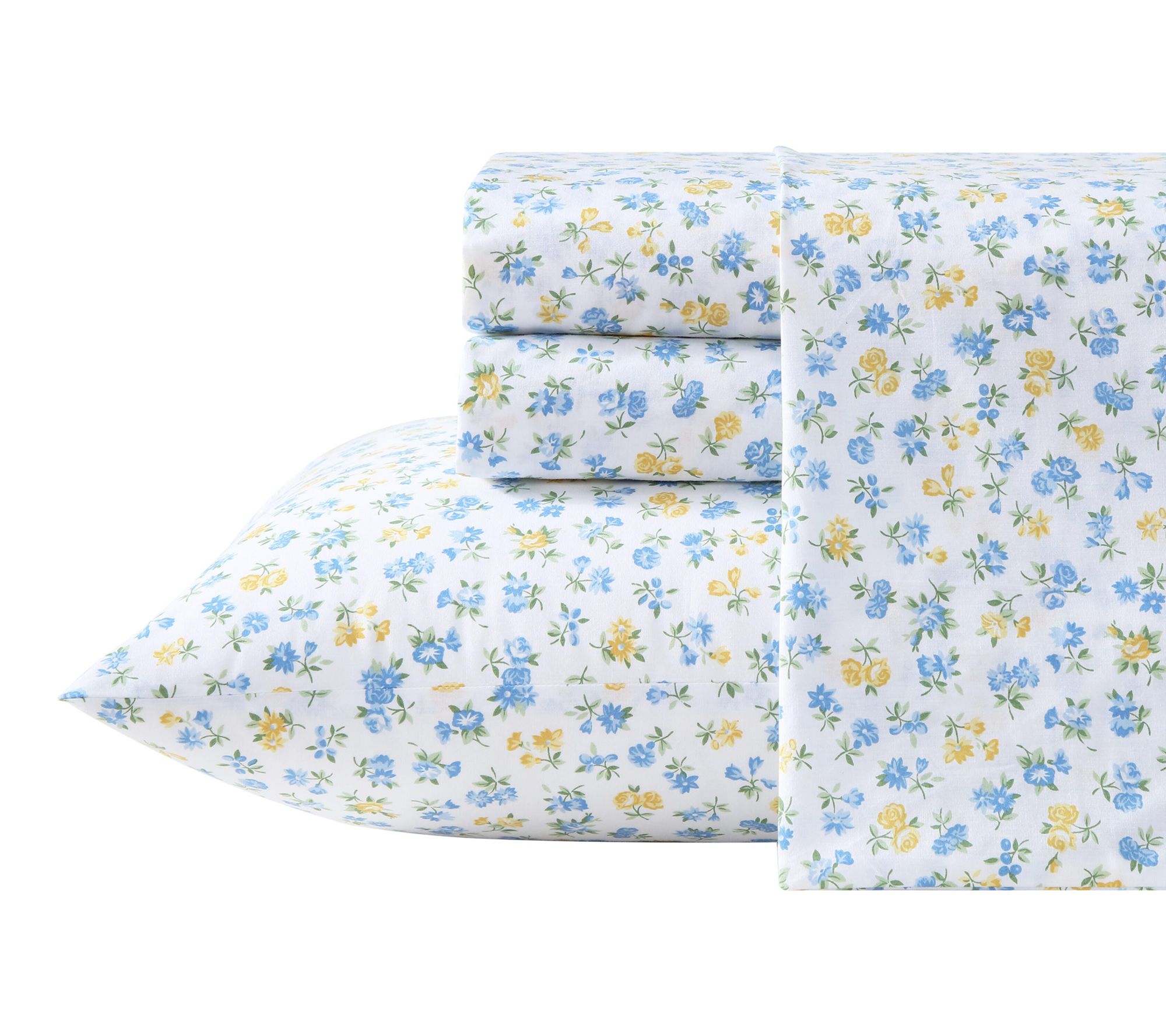 Laura Ashley Ditsy Doodle White/Blue/Yellow Queen Sheet Set