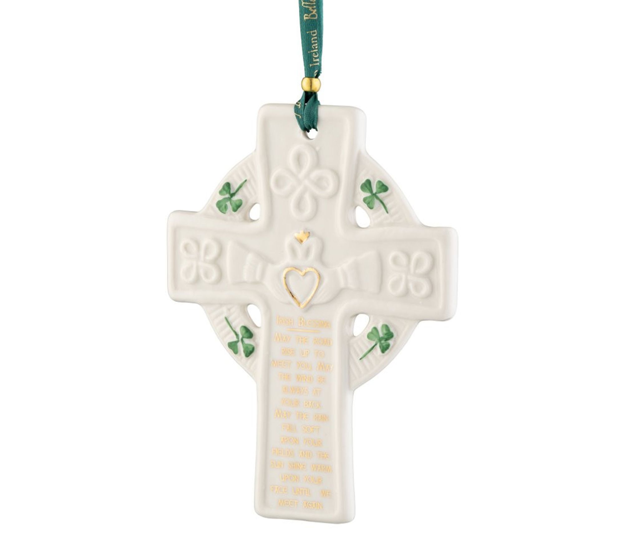 Belleek Pottery Claddagh Blessing Cross Ornament
