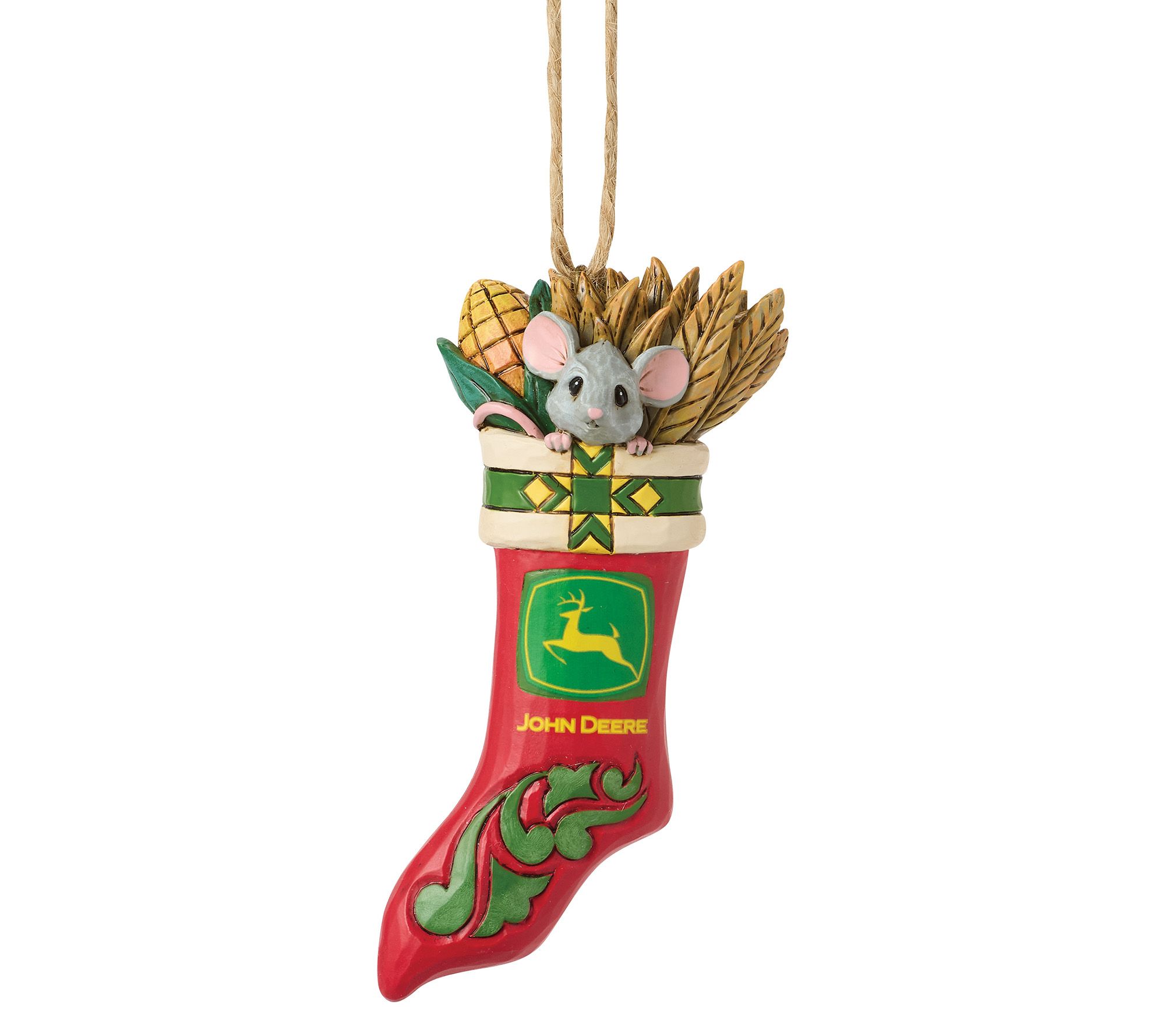 Jim Shore John Deere Mouse in Stocking Christmas Ornament