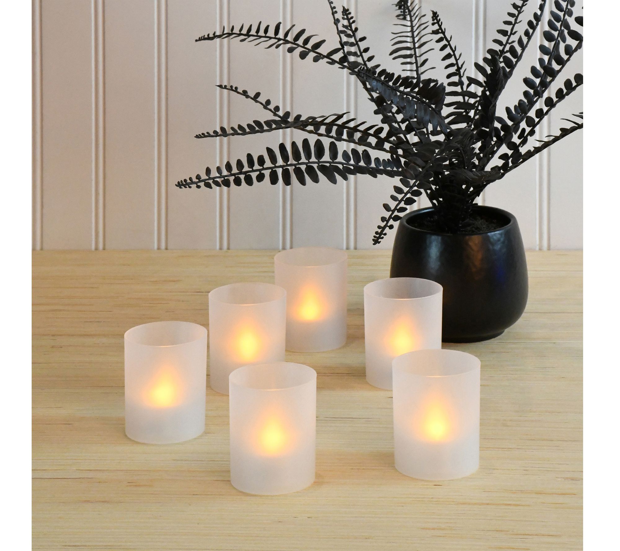 Frosted Votives with LED Lights, Amber - Set of6