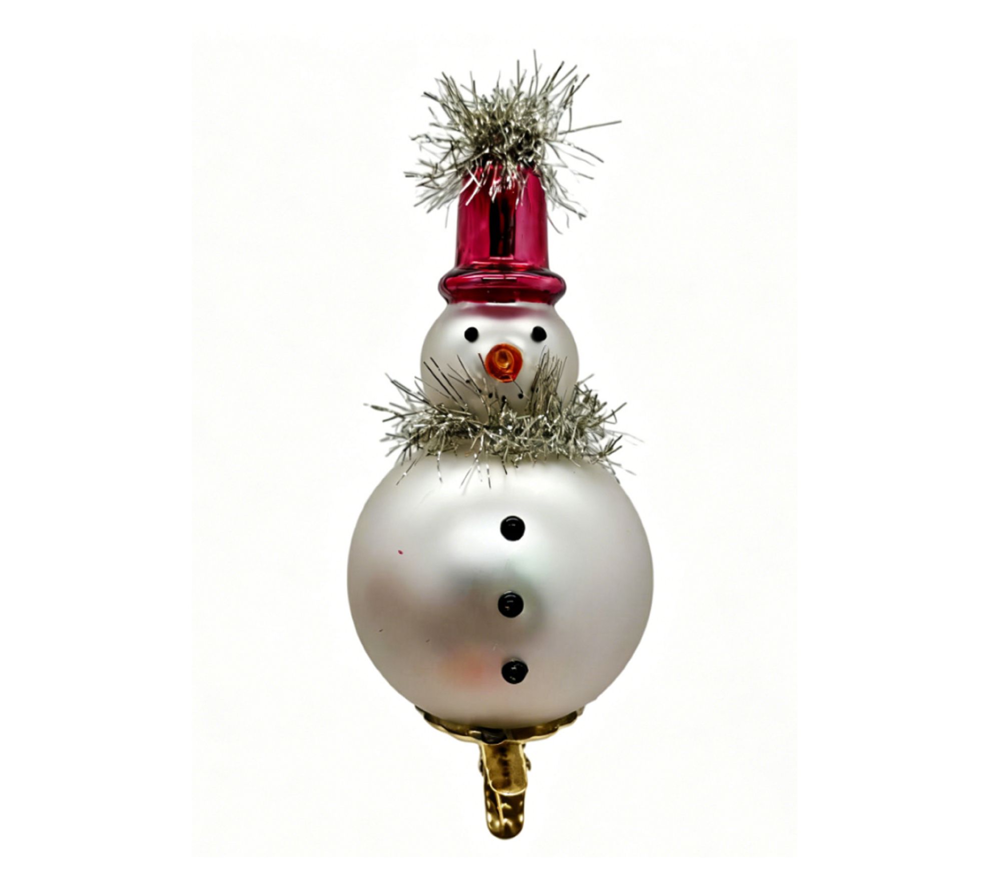 Whitehurst 5" White Snowman w Clip Glass Ornament by Eddie Ross
