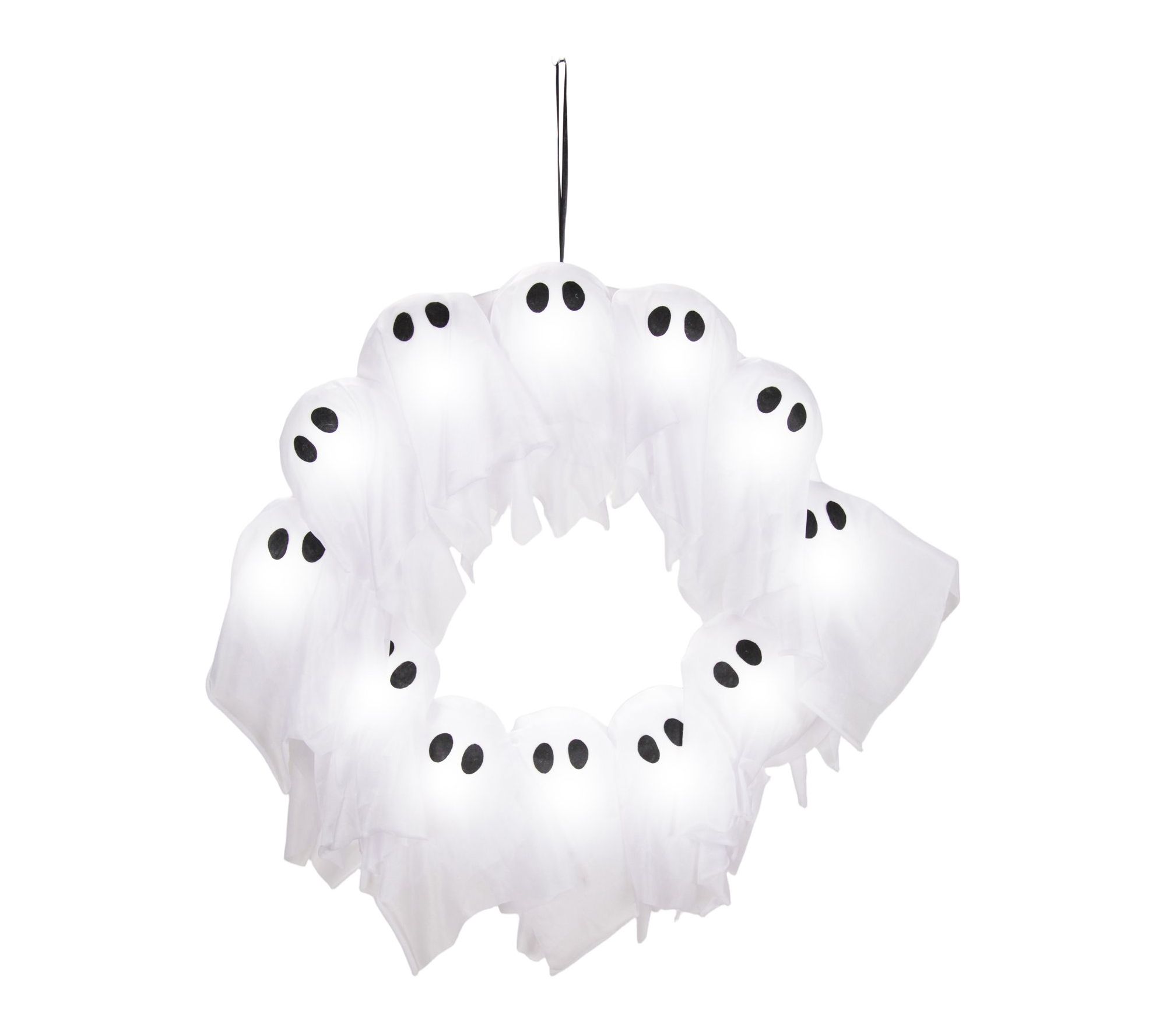 Haunted Hill Farm 2-Ft. Lighted Black & White Ghost Wreath
