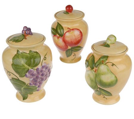 Home Basics 3-Piece Printed Ceramic Canister Set with Bamboo