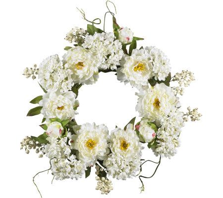 20" Peony Hydrangea Wreath by Nearly Natural