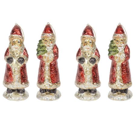 Set of 4 Foil Santa Ornaments by Valerie 