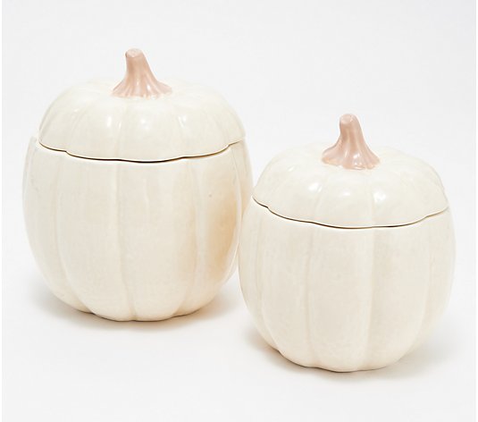 HomeWorx by Harry Slatkin S/2 6oz & 10oz Filled Ceramic Pumpkins
