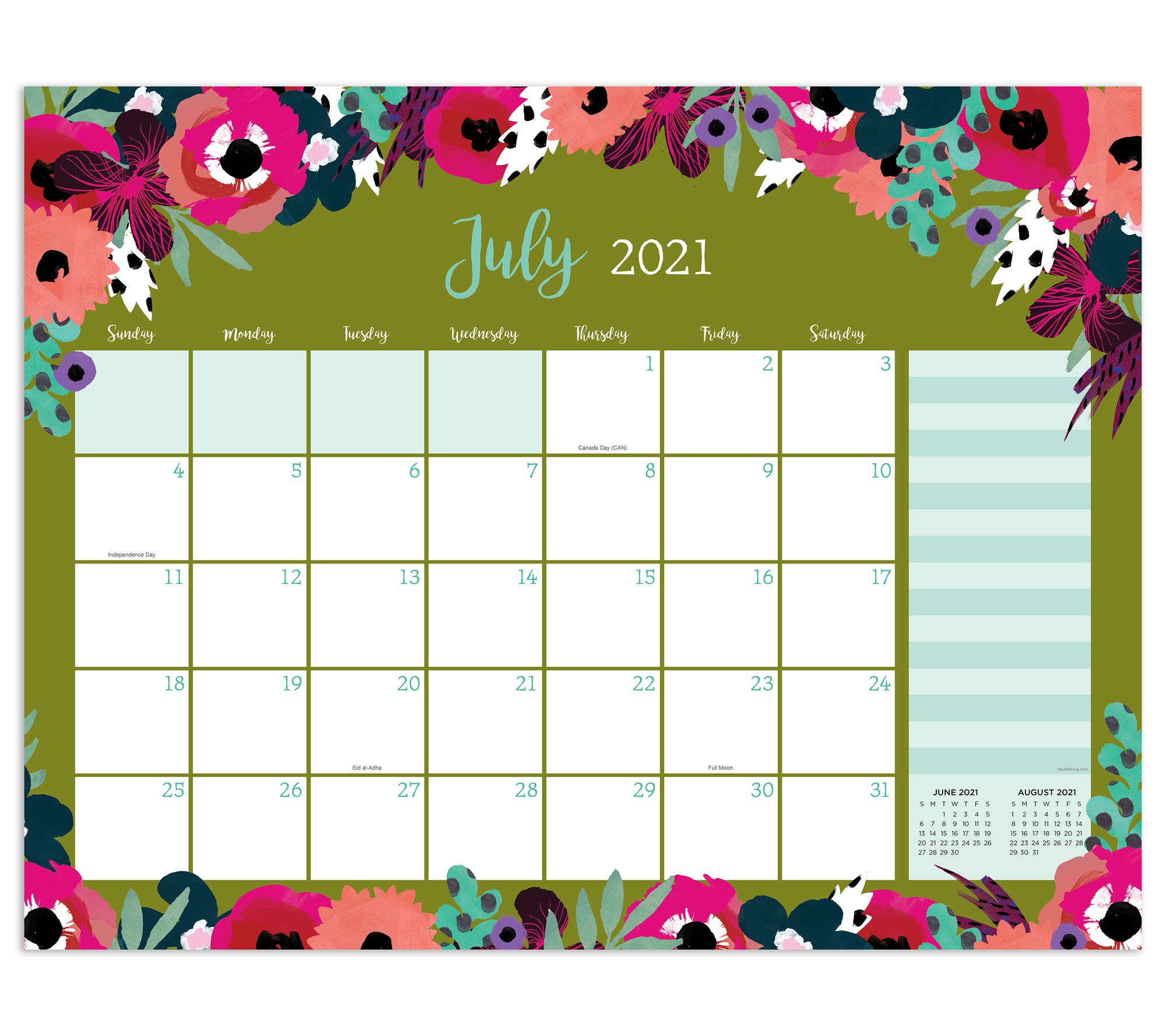 July2021June2022 Modern Flowers Lg Desk Pad Monthly Calendar