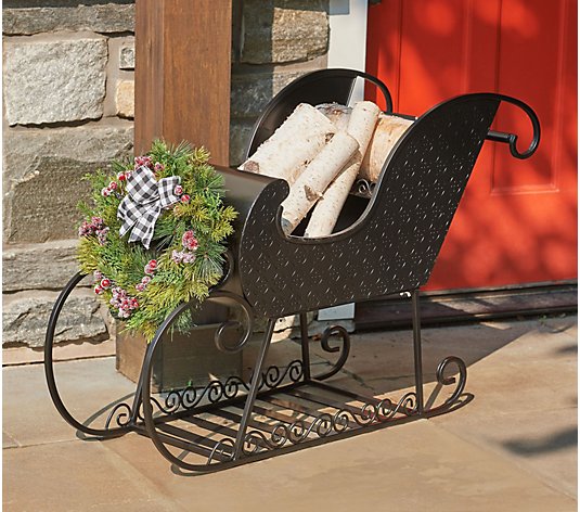 Oversized Metal Sleigh with Wreath by Valerie