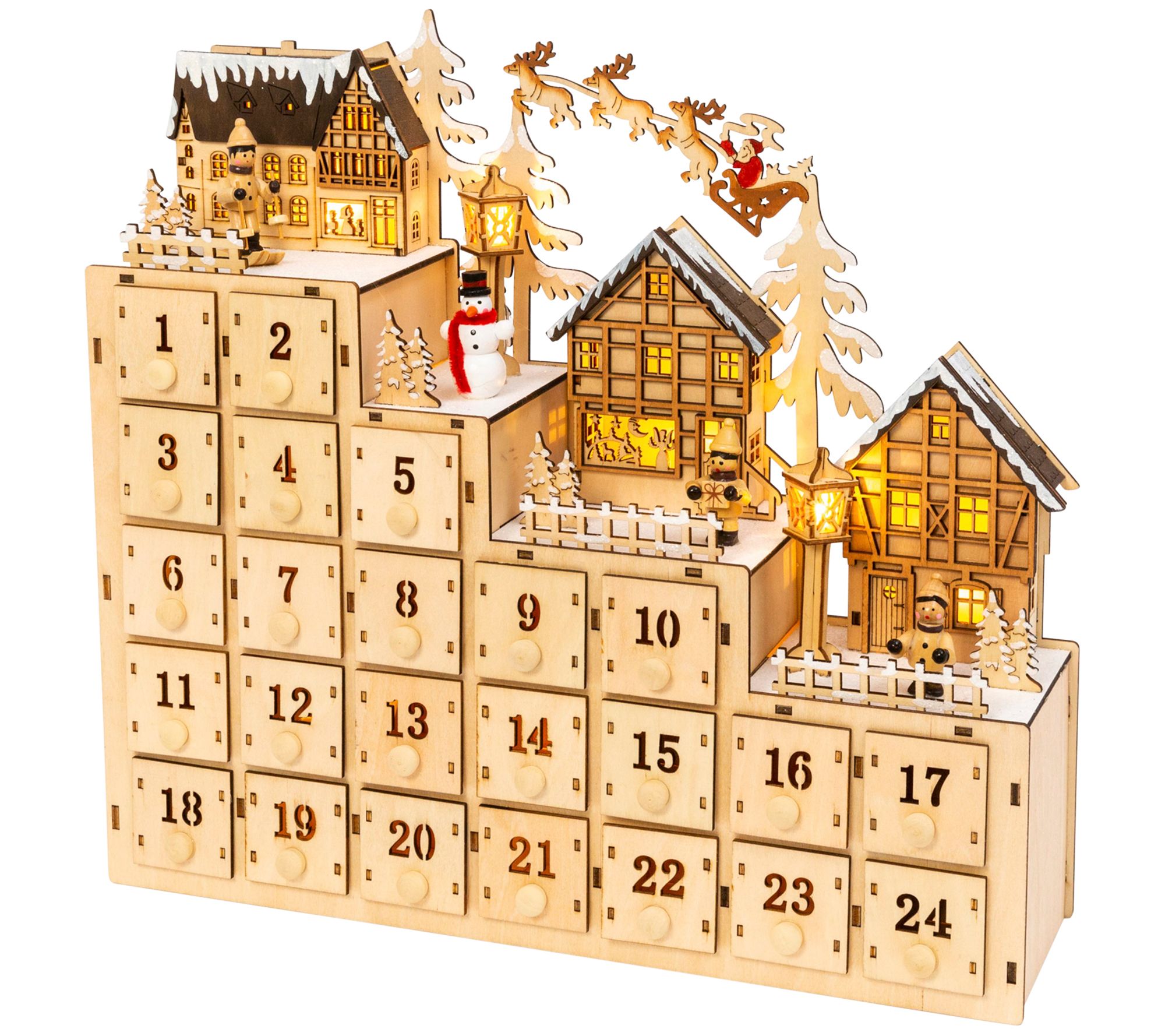 14.9-in L Lighted Wood Village Advent Calendar by Gerson Co - QVC.com
