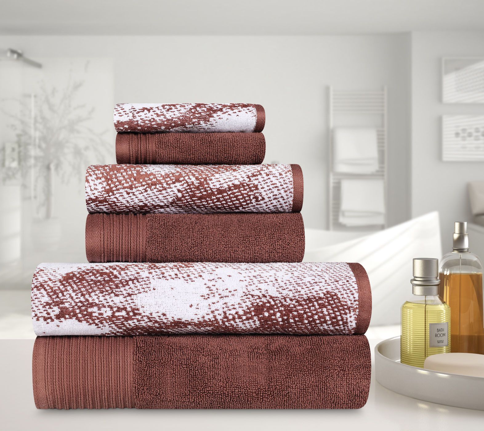 Superior Marble Effect Cotton Quick-Drying 6-Pi ece Towel Set