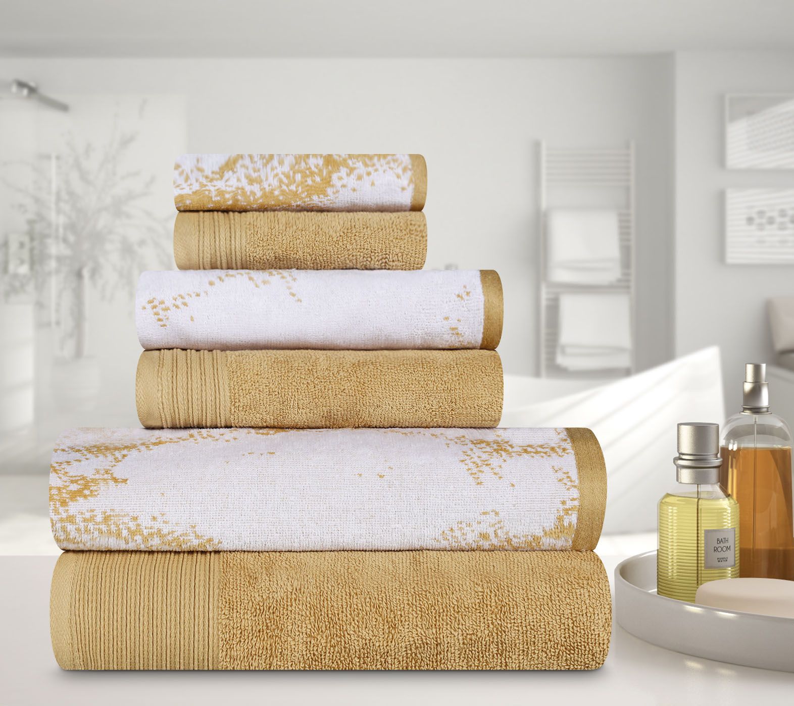 Superior Marble Effect Cotton Quick-Drying 6-Pi ece Towel Set