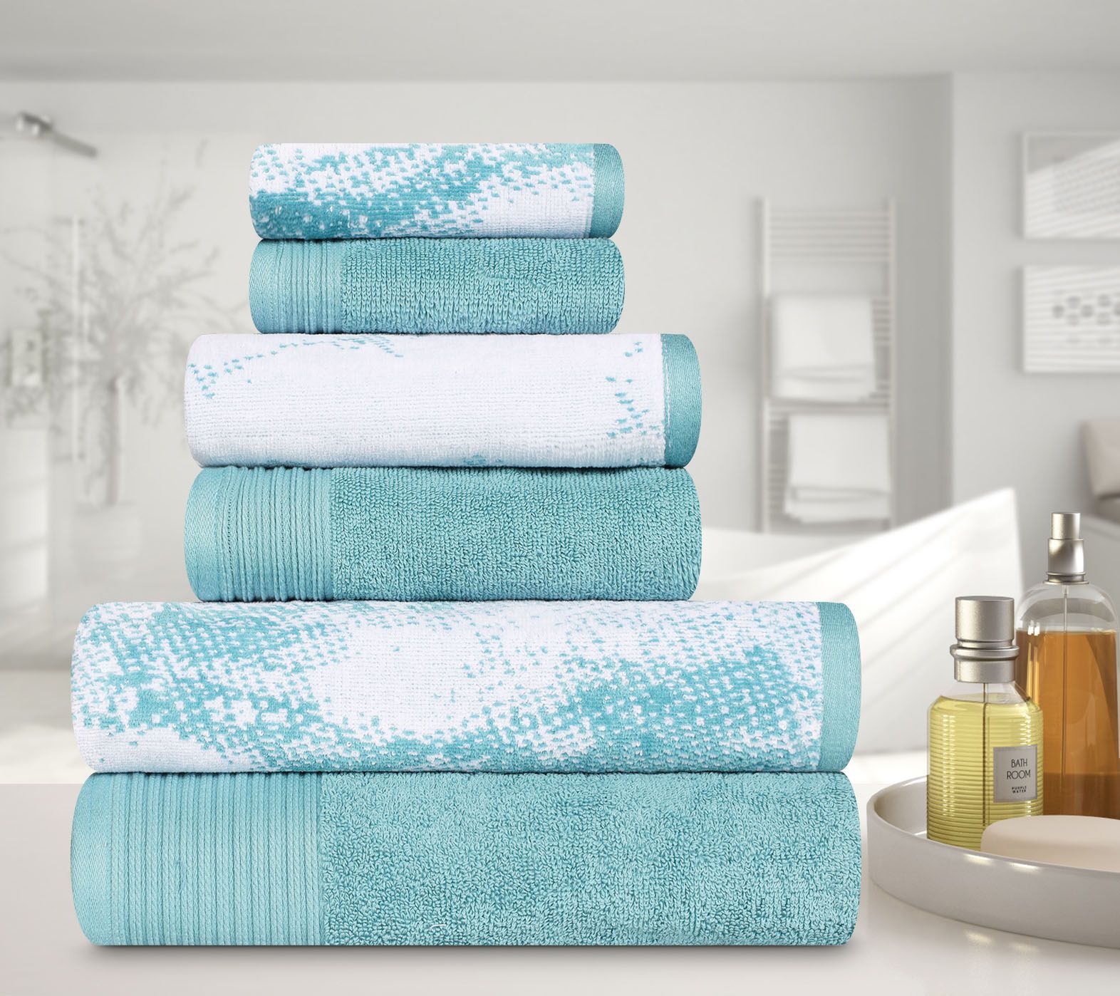 Superior Marble Effect Cotton Quick-Drying 6-Pi ece Towel Set